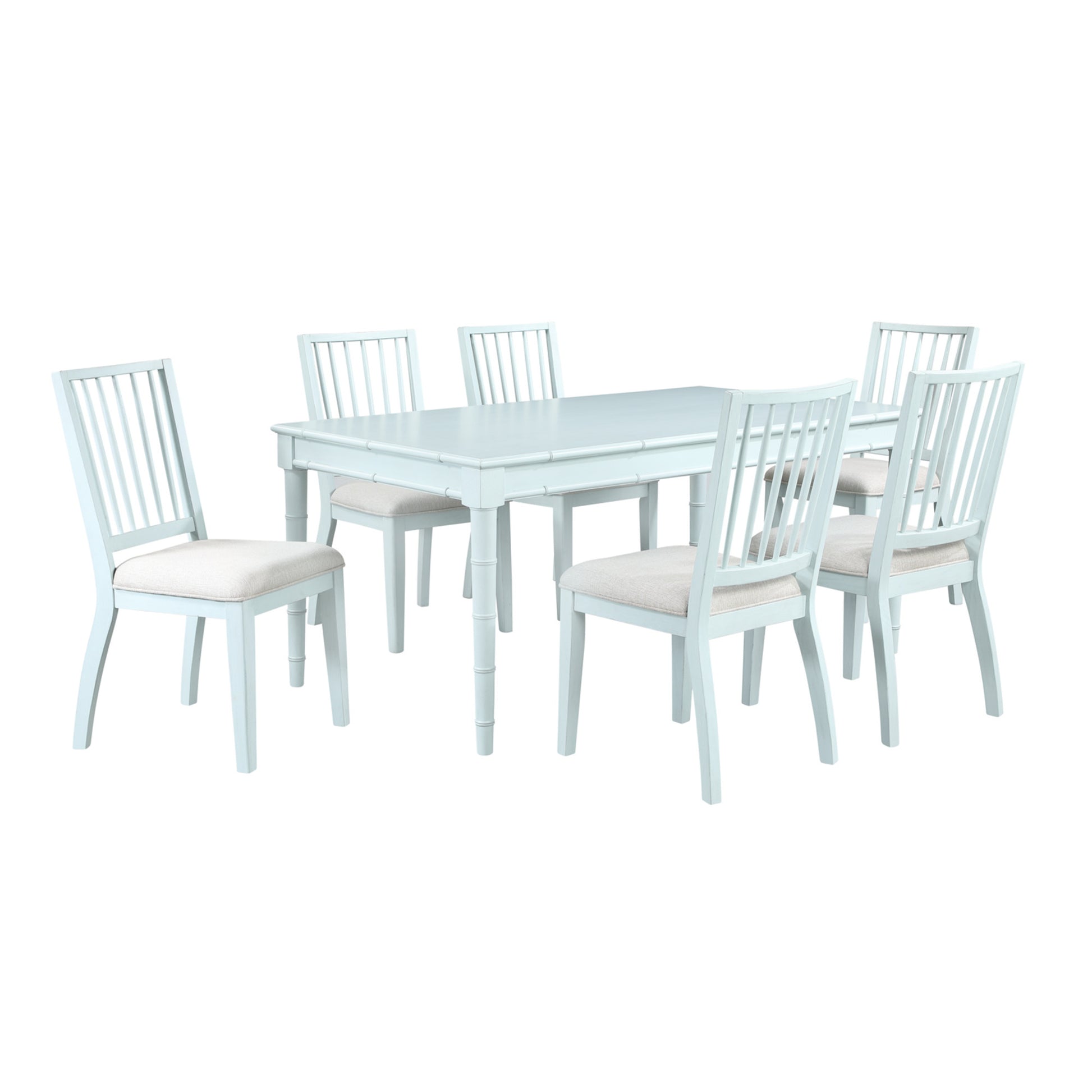 Light Blue Wood Kitchen Dining Table with Bamboo Inspired Detailing