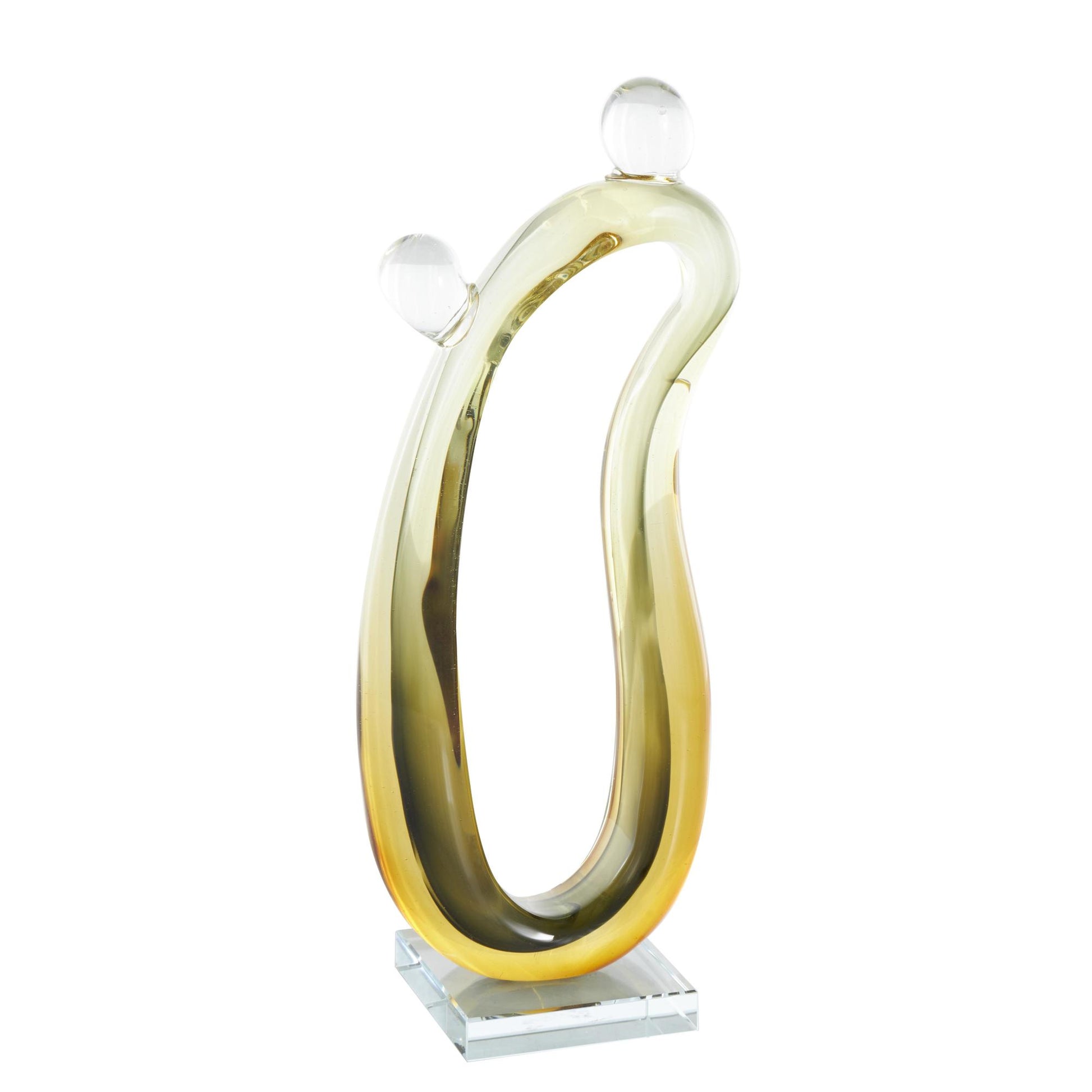 Abstract Orange Glass Curved Cutout Ombre Decorative Sculpture with 2 Small Orbs