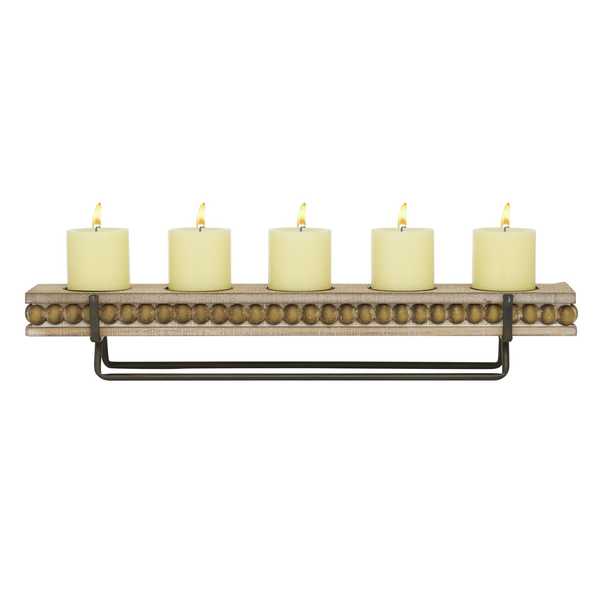 Brown Wooden Pillar 5 Plate Decorative Candelabra