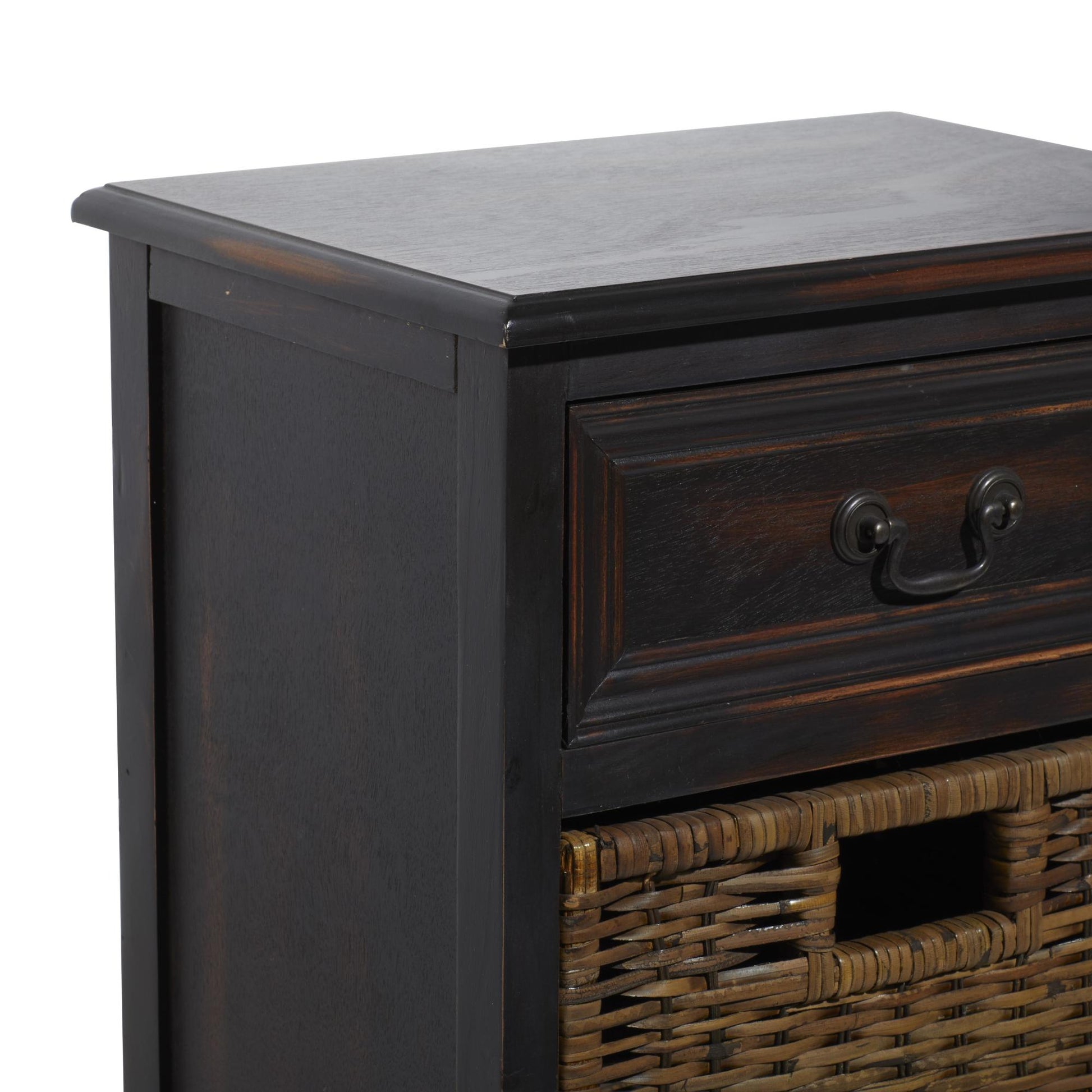 Dark Brown Wood Storage 2 Basket and 1 Drawer Room Storage Unit