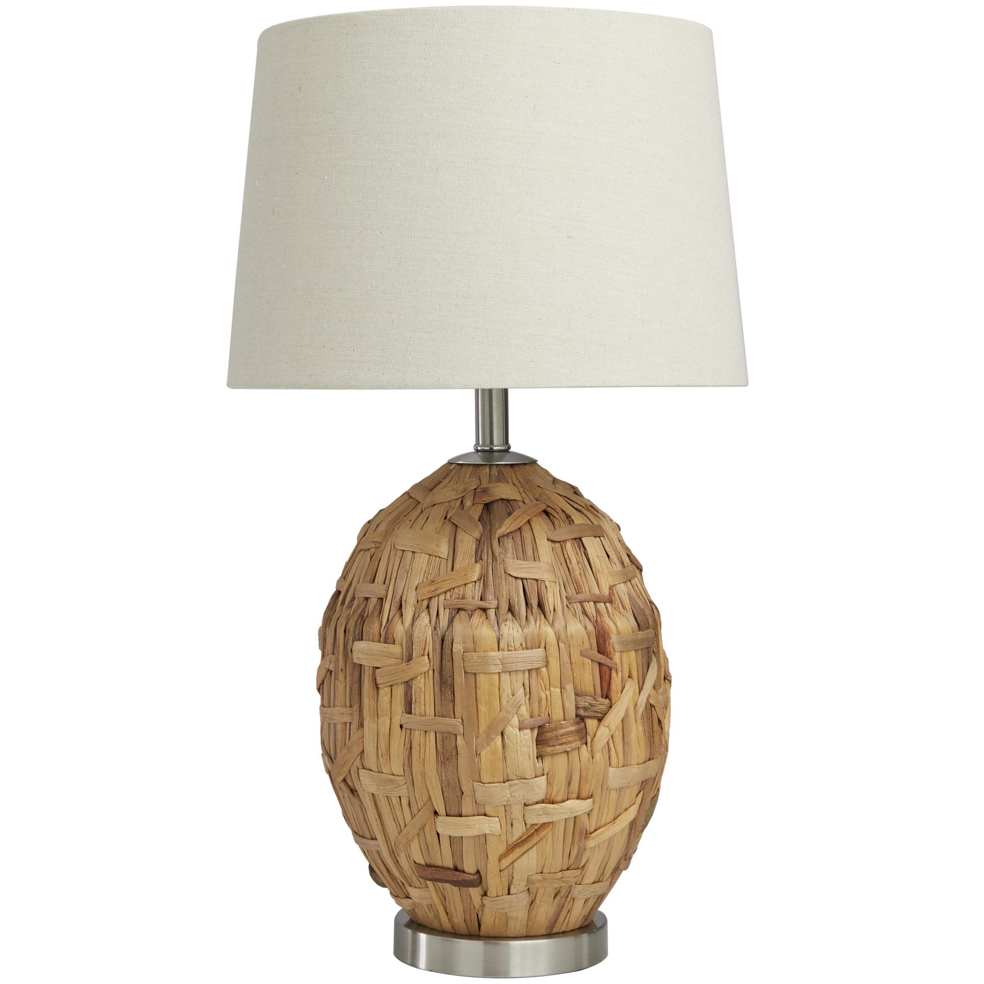 Brown Seagrass Handmade Woven Room Table Lamp with Silver Base
