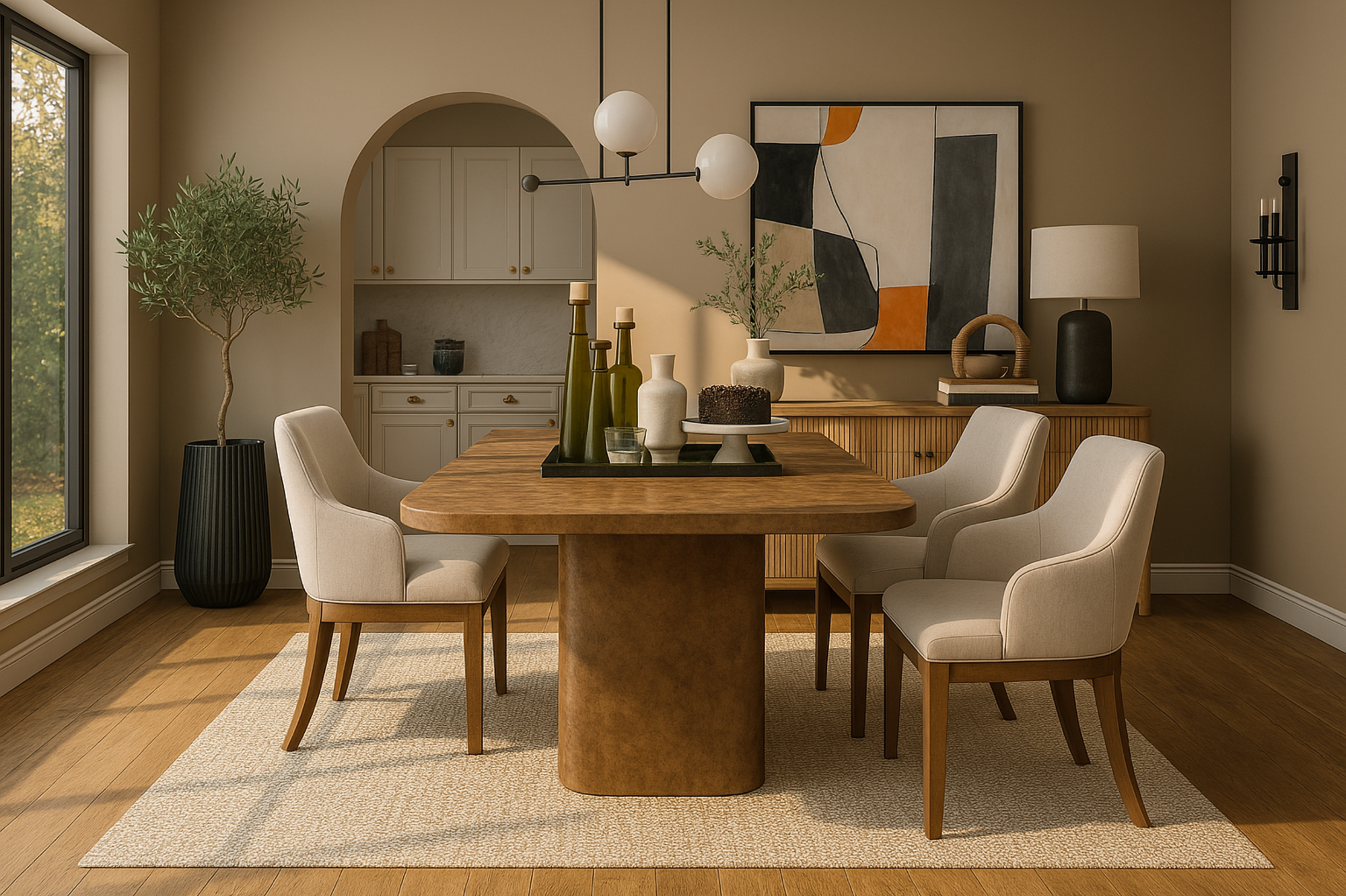 Brown Wooden Kitchen Dining Table with Block Style Legs