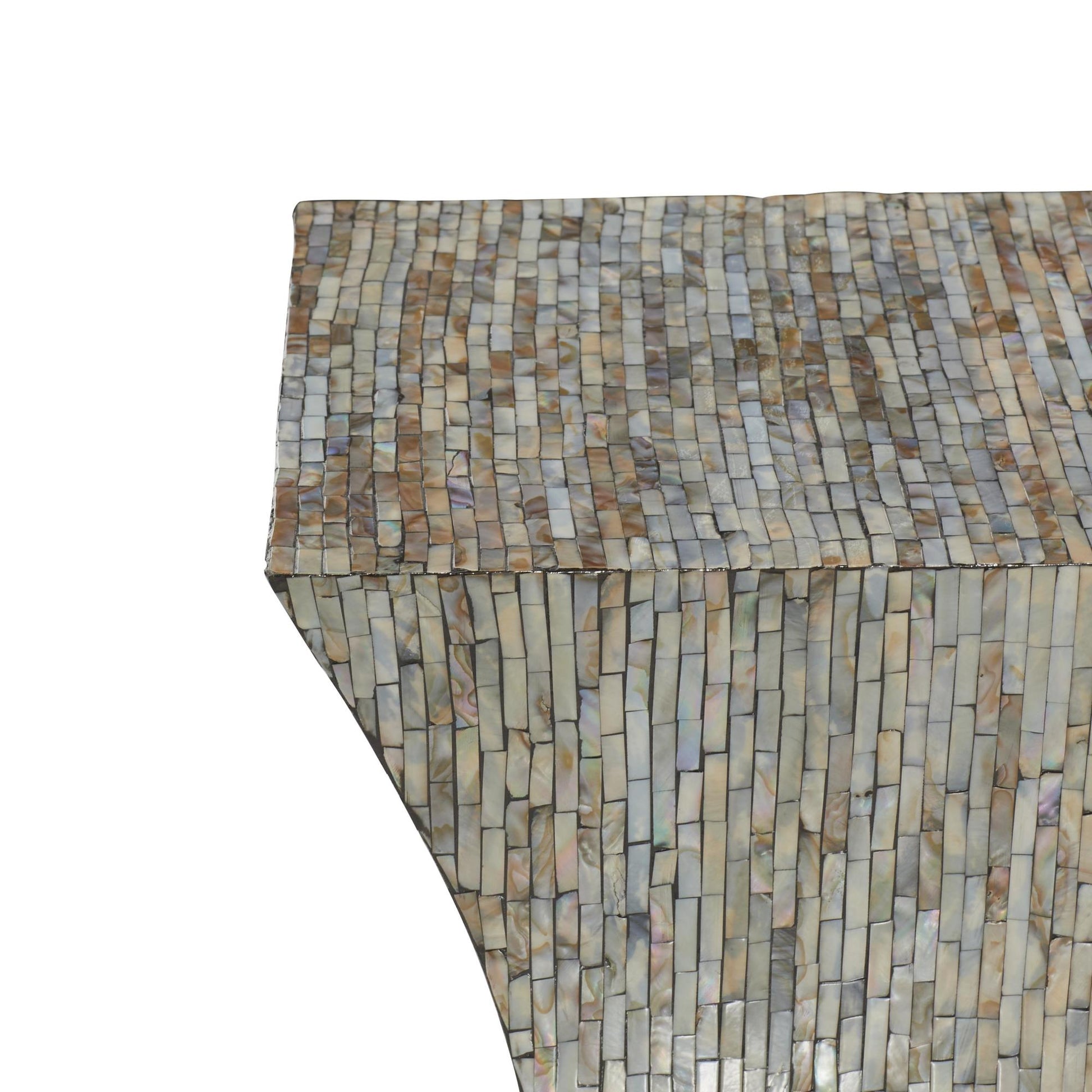 Gray Mother of Pearl Shell Handmade Hourglass Shaped Side End Accent Table
