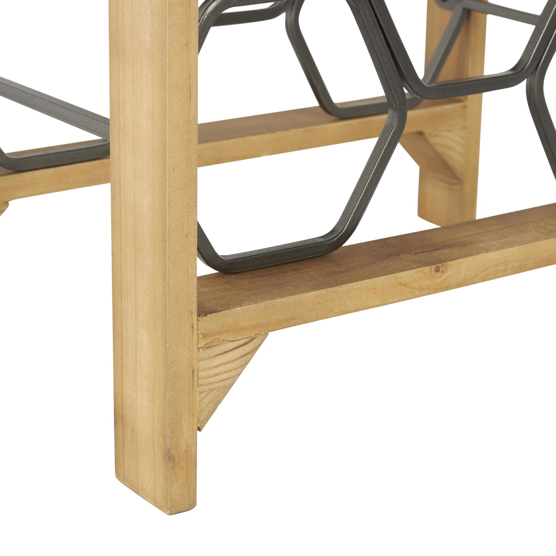 Brown Wood Tall Wine Rack with Gray Metal Curved Teardrop Holders