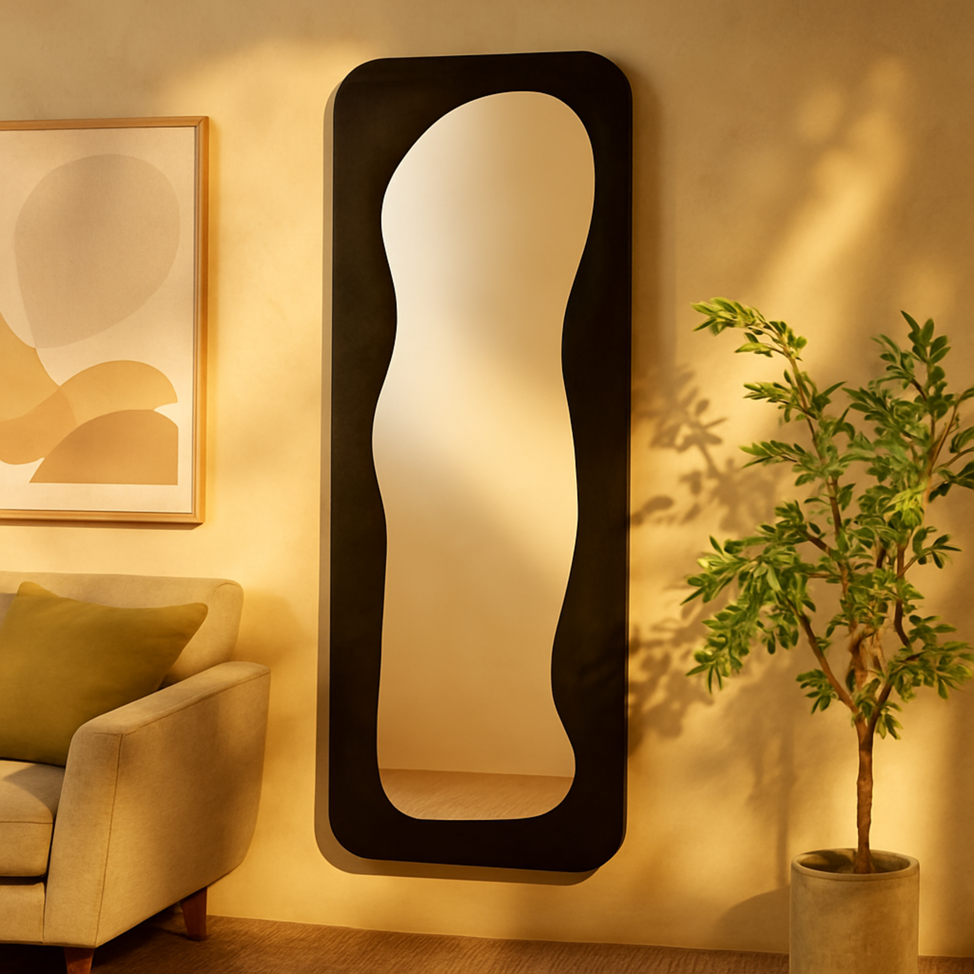 Velvet Wavy Room Floor Mirror