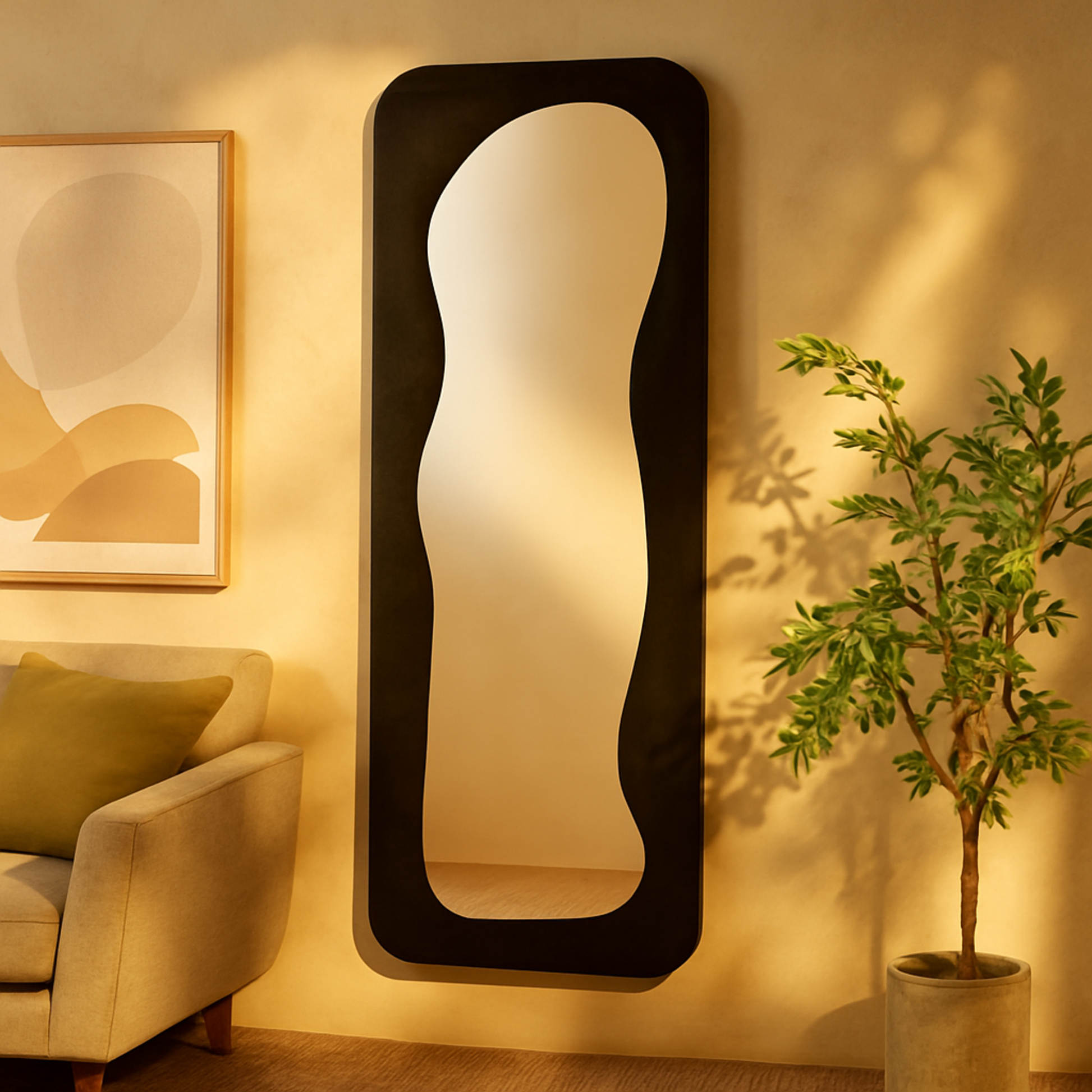 Velvet Wavy Room Floor Mirror