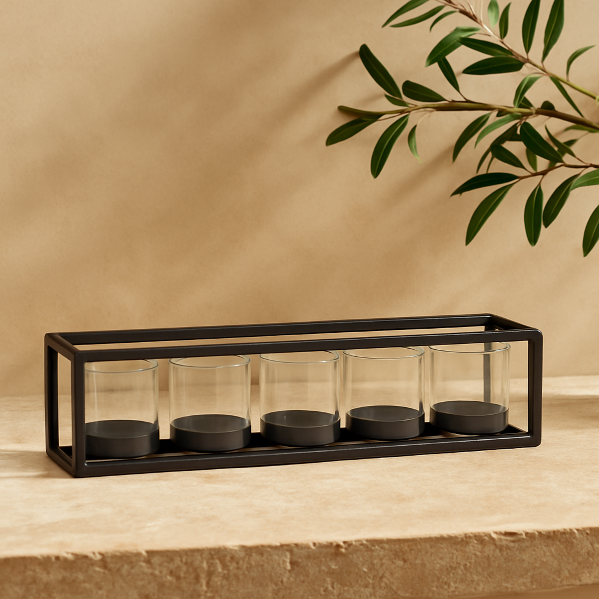 Black Metal 4 or 5 Glass Sleeve Decorative Candelabra