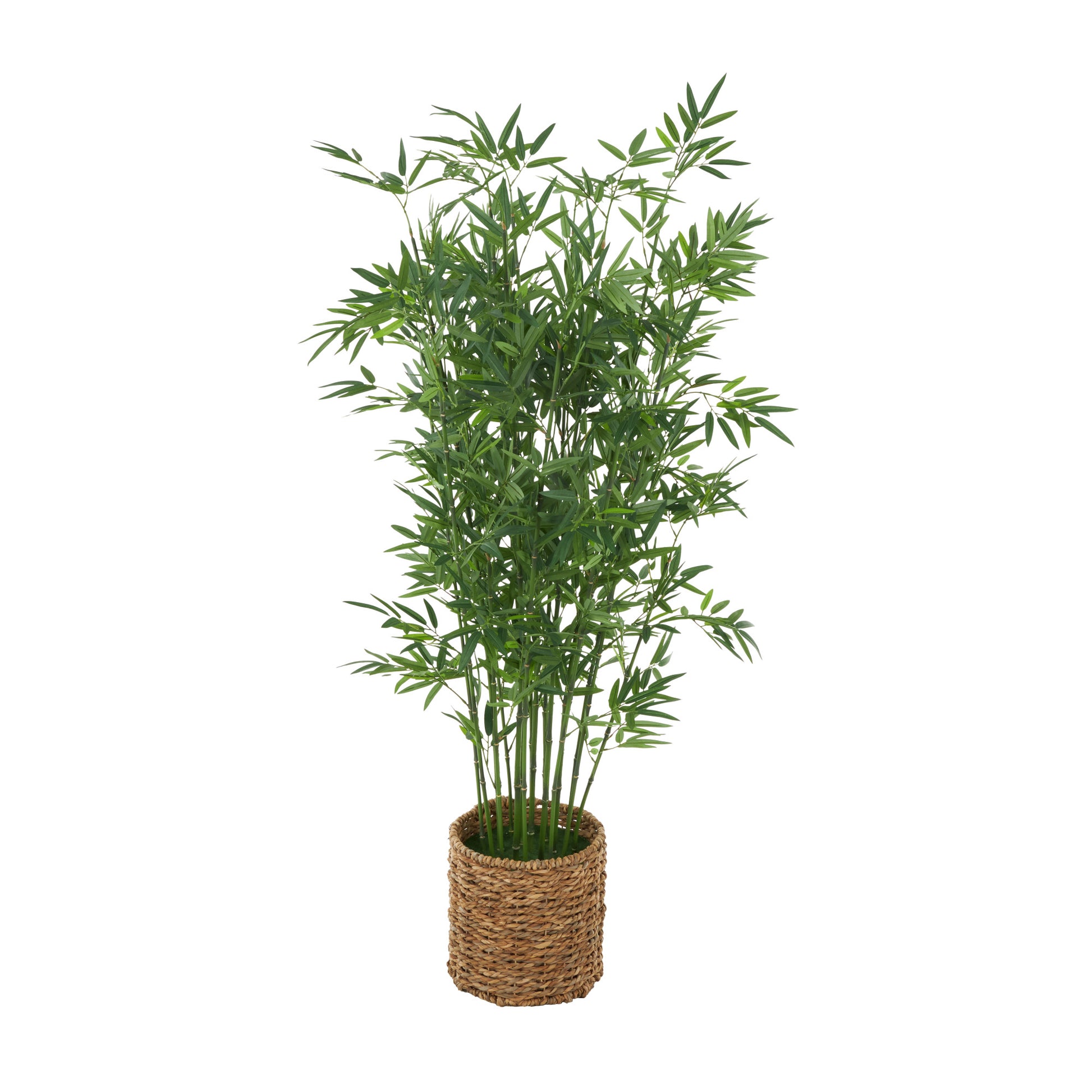 Bamboo Green Faux Foliage Indoor Outdoor Artificial Tree with Realistic Leaves and Brown Seagrass Pot
