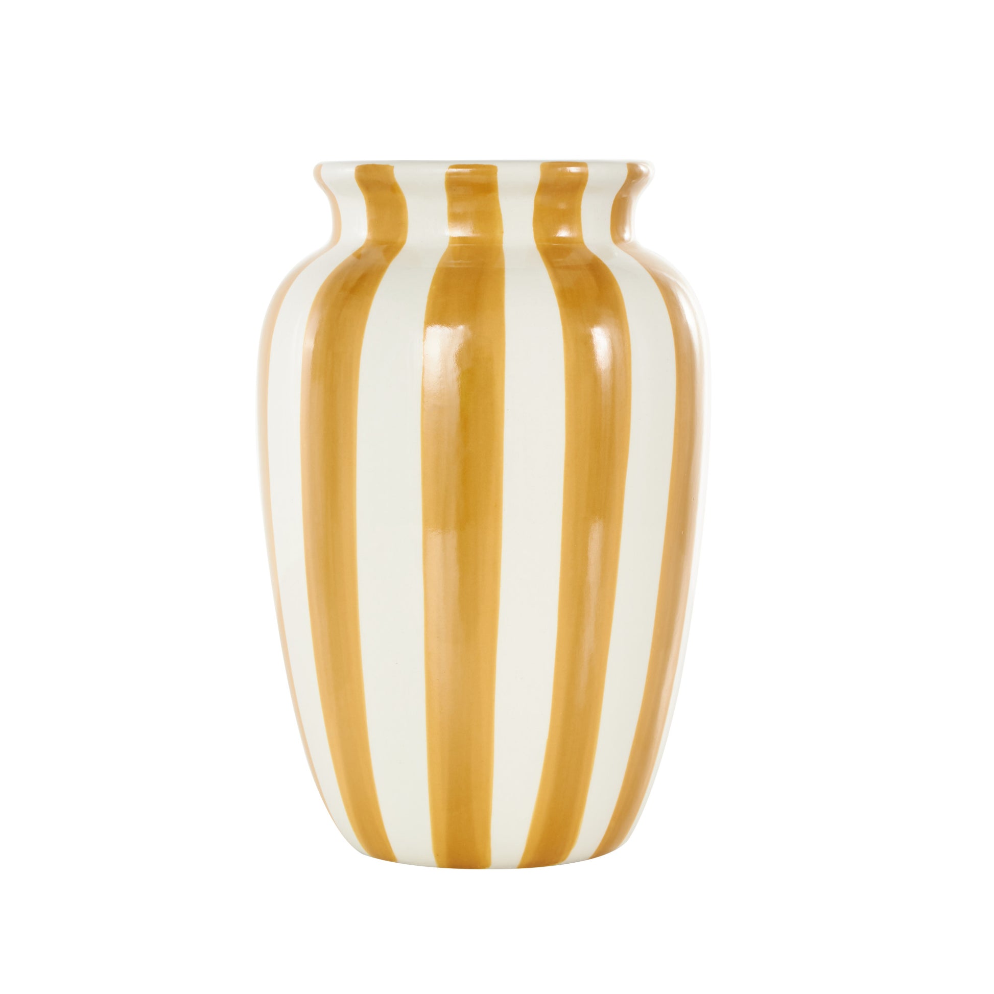 Ceramic Round Wide Decorative Vase with Teal Vertical Stripes 6" x 6" x 10"