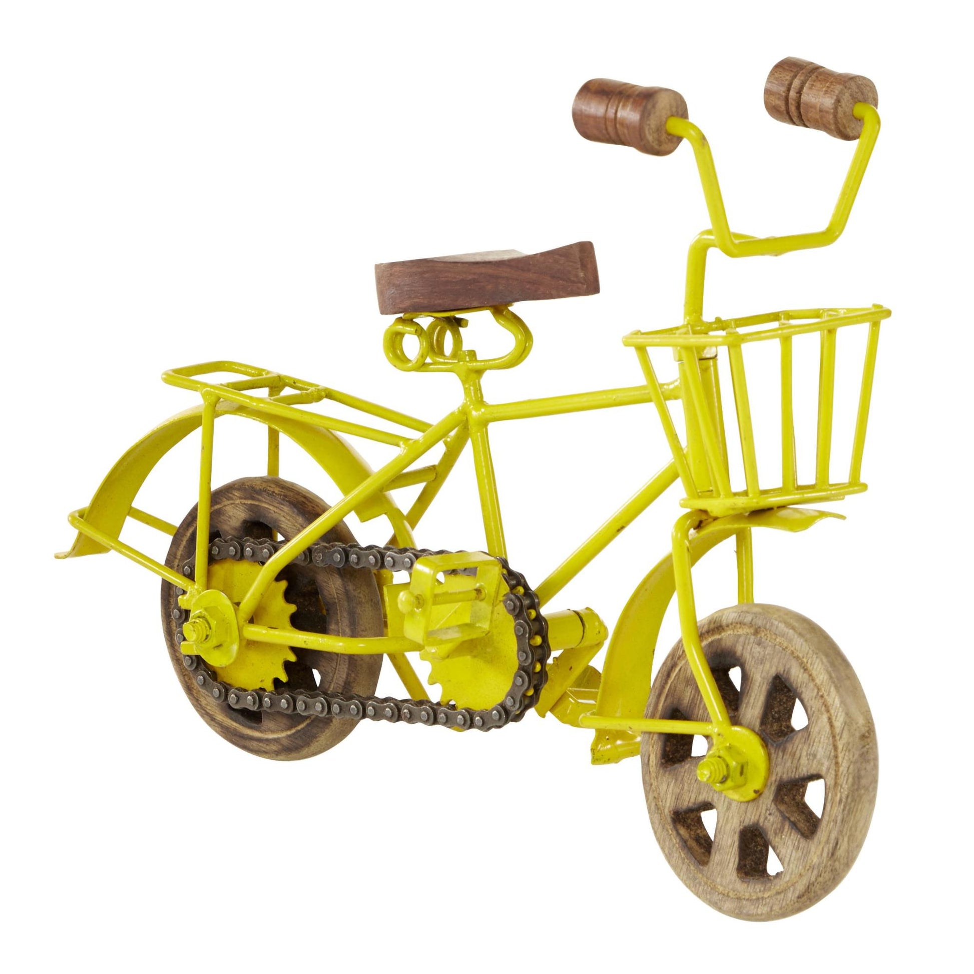 Set of 3 Bike Multi Colored Metal Decorative Sculpture with Wood Wheels