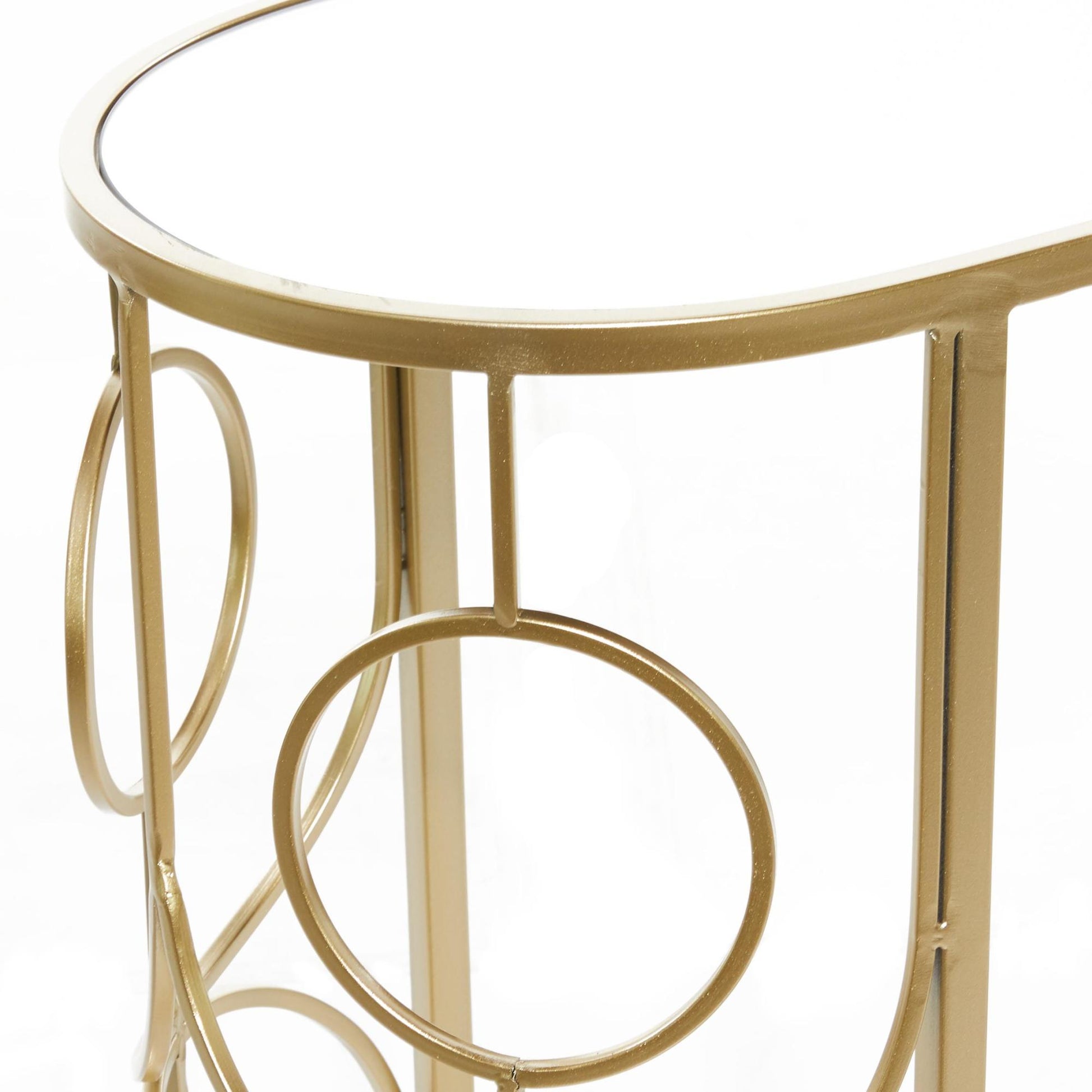 Geometric Gold Metal Side End Accent Table with Mirrored Glass Top