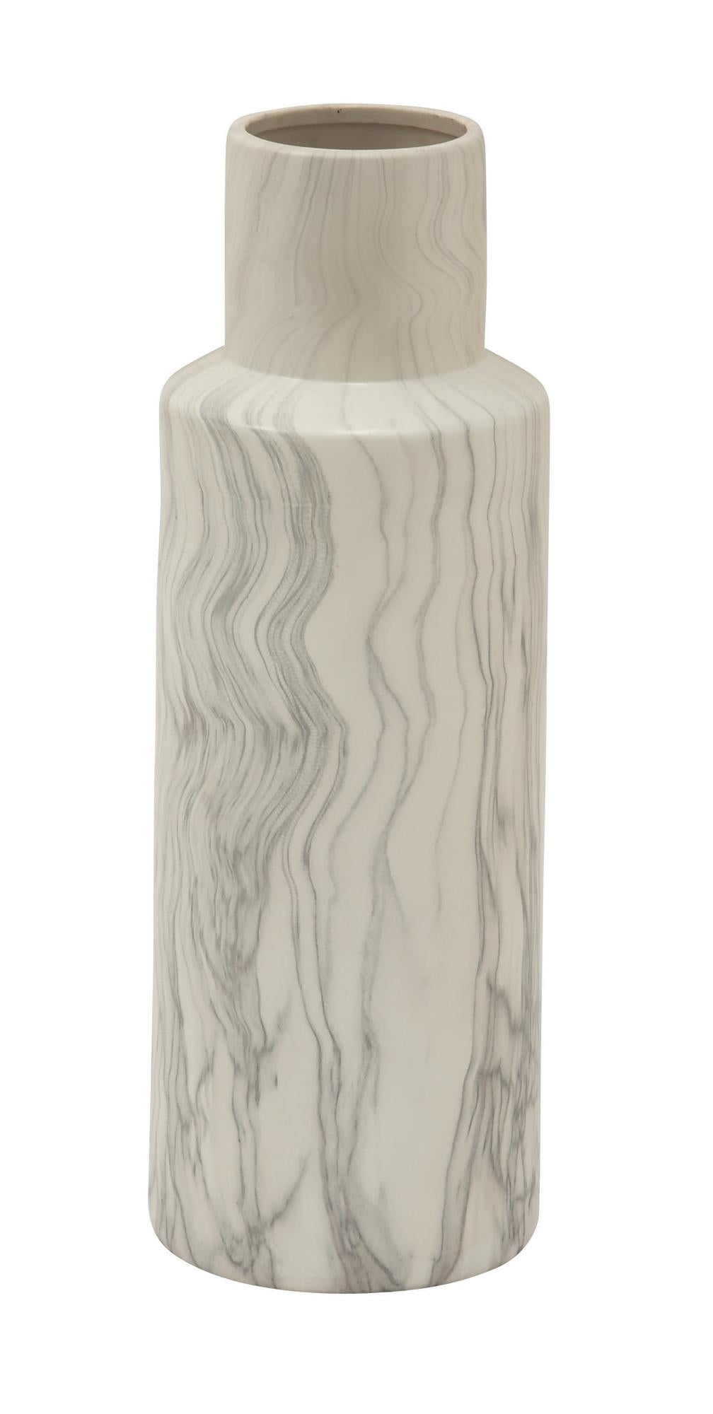 White Ceramic Faux Marble Decorative Vase