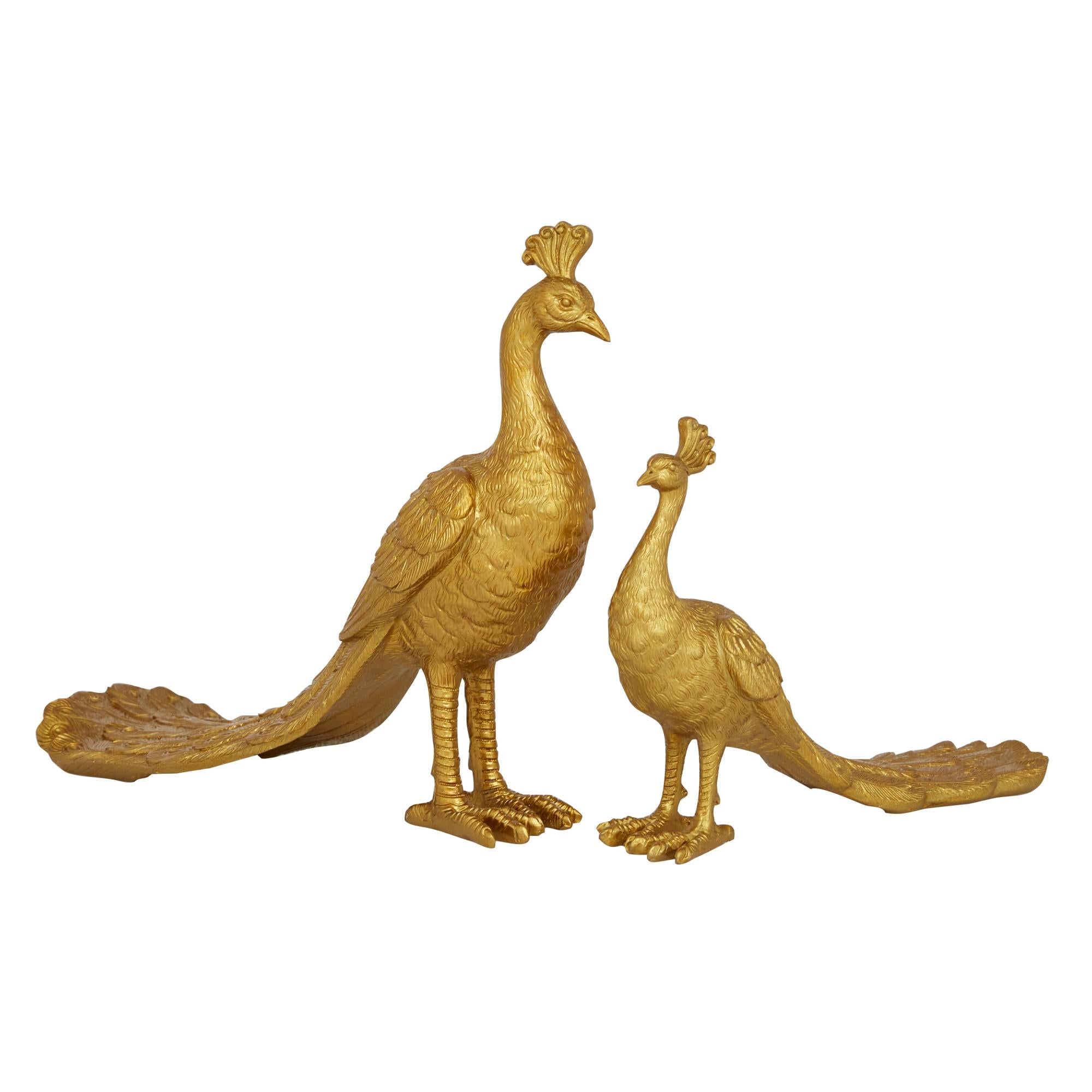 Set of 2 Peacock Gold Polyresin Decorative Sculpture