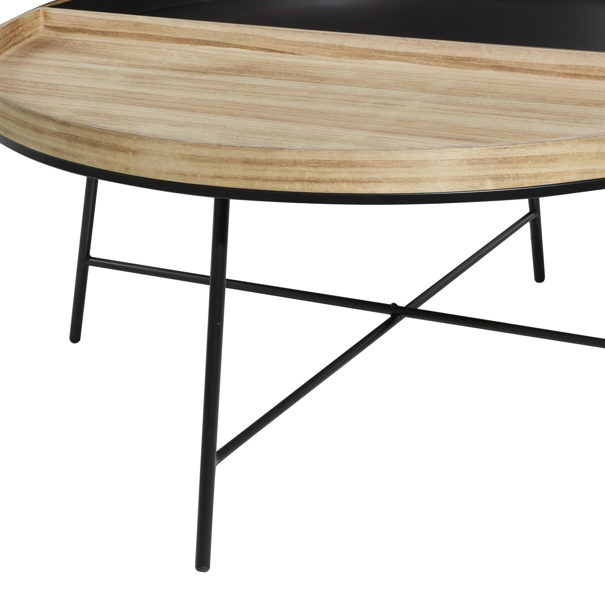 Black Metal Two-Toned Wood Split Tray Living Room Coffee Table