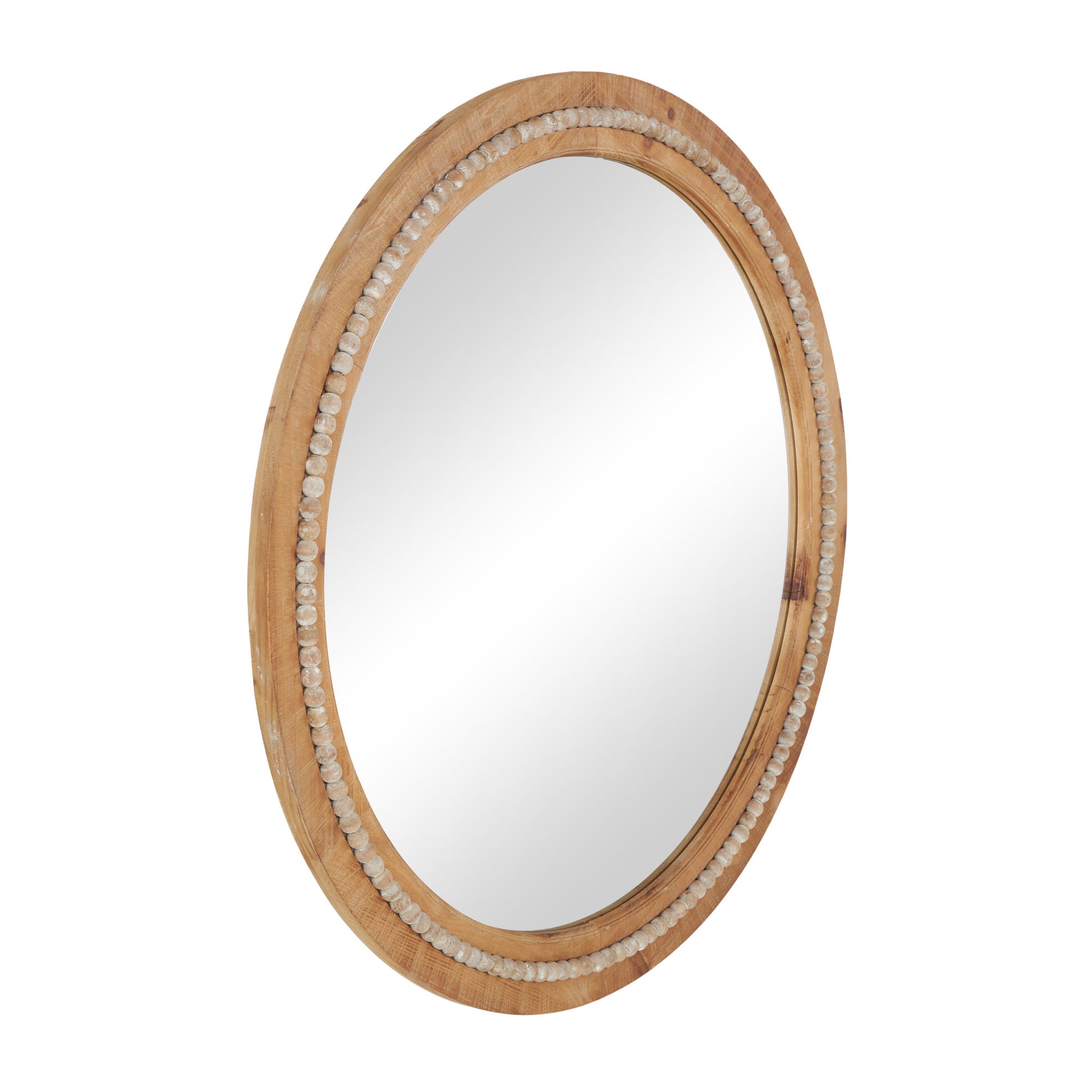 Wood Distressed Room Wall Mirror with Beaded Detailing 36" x 2" x 36"