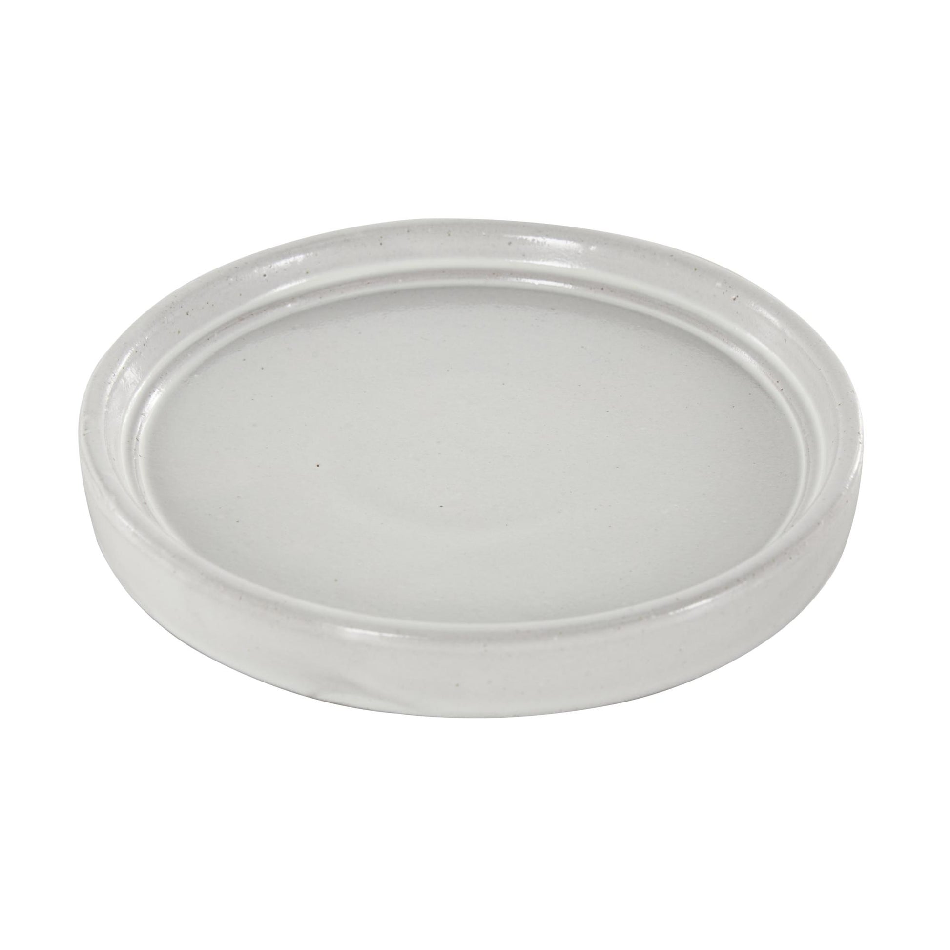 Set of 3 White Ceramic Abstract Circle Patterned Indoor Outdoor Planter with Brown Accents and Base Tray