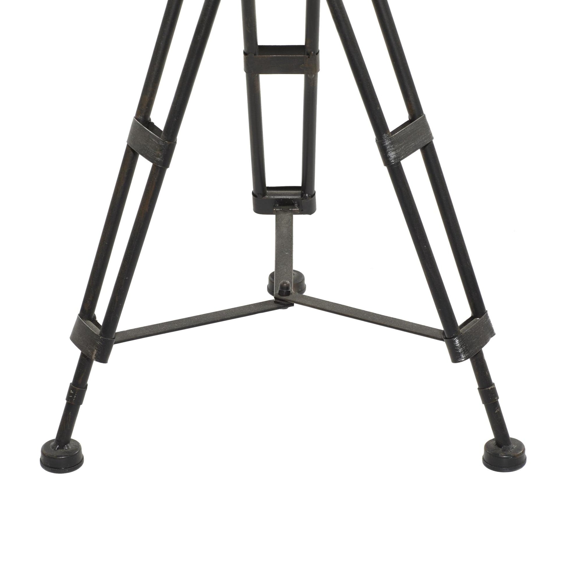 Film Black Metal Reel Side End Accent Table with Tripod Legs and Glass Top