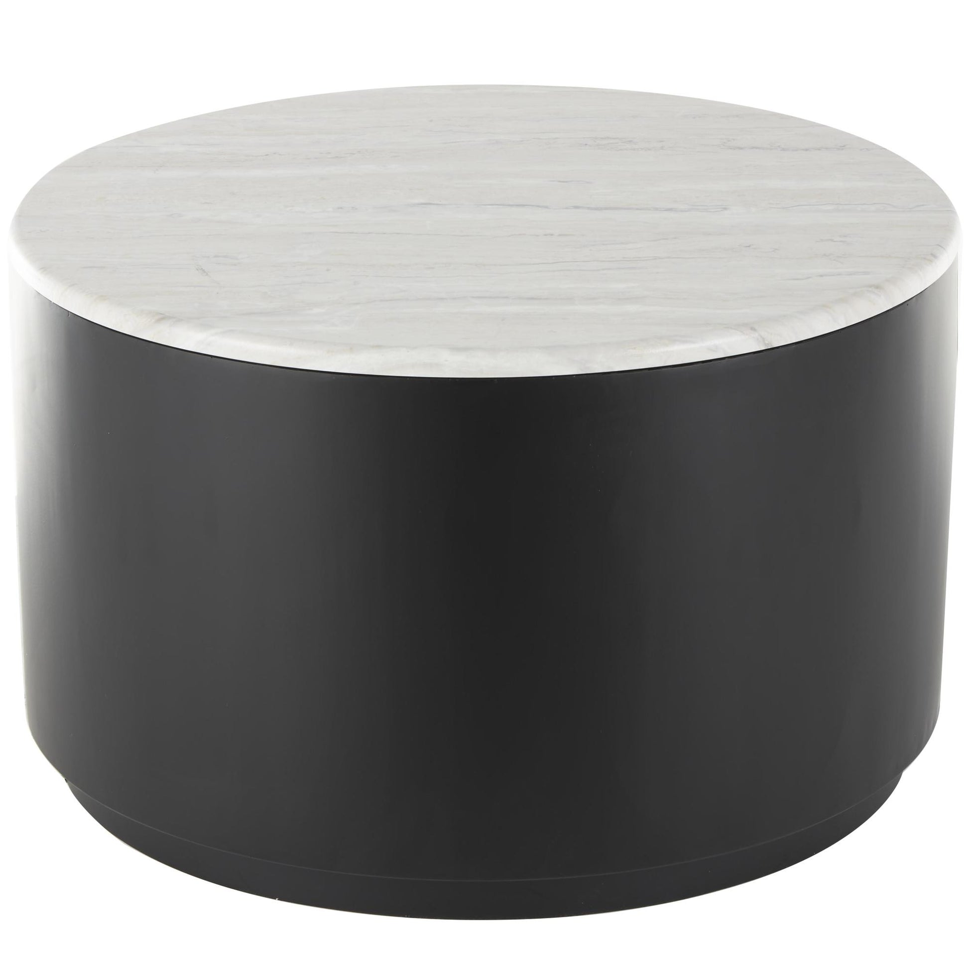 Black Metal Pedestal Coffee Table with Faux White Marble Top