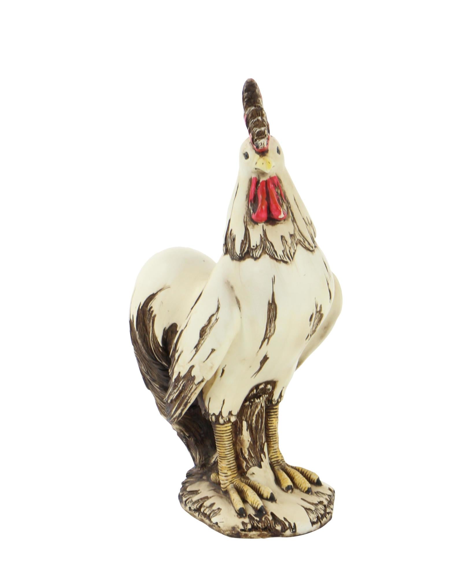 Rooster White Polystone Indoor Outdoor Decorative Garden Sculpture