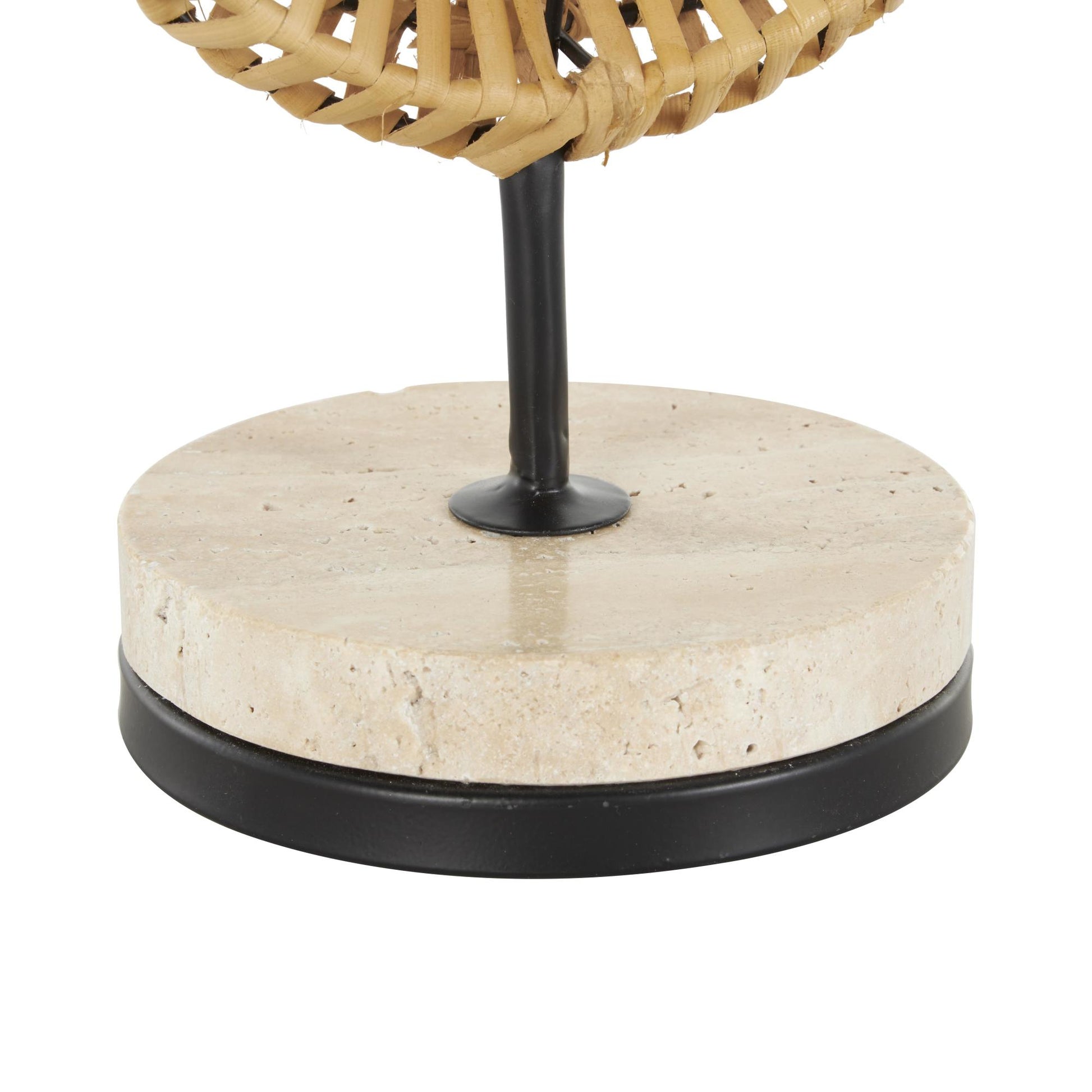 Abstract Brown Rattan Handmade Decorative Sculpture with White Marble Base