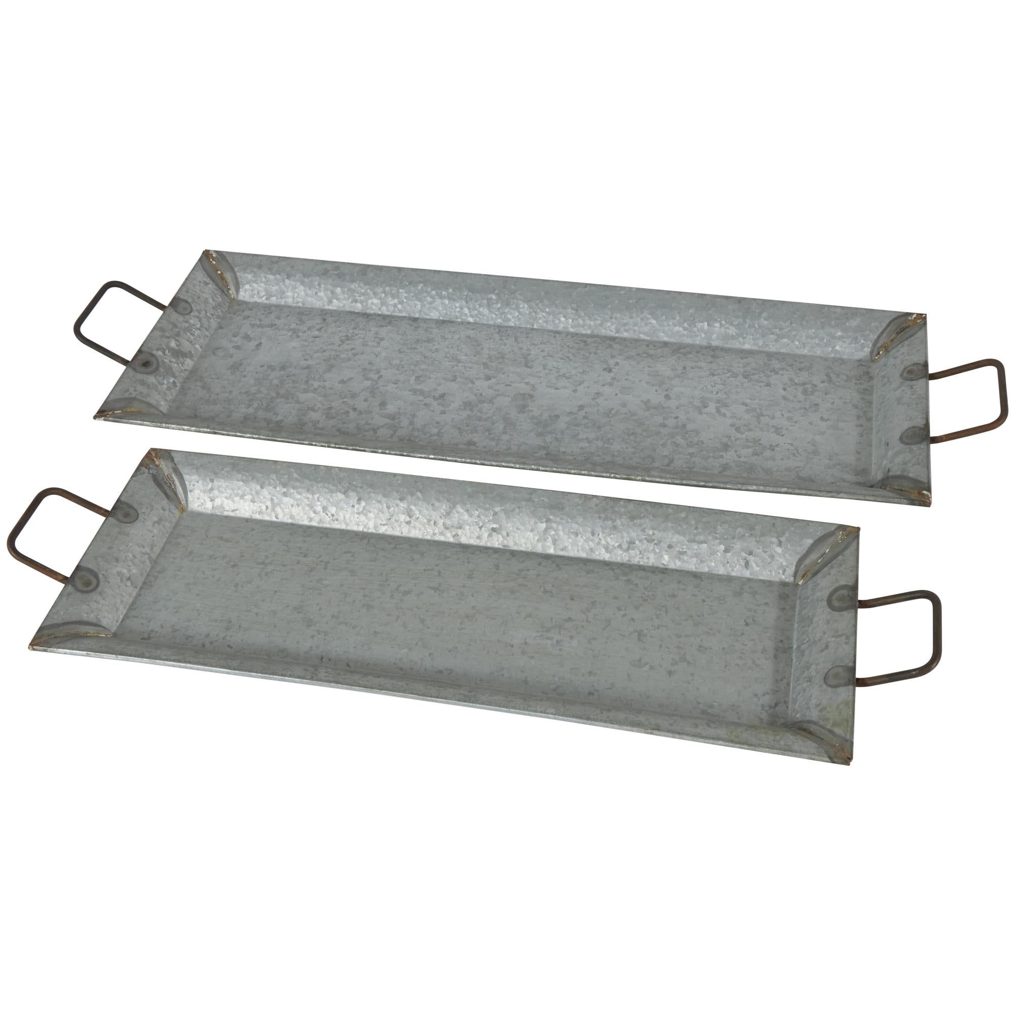 Set of 2 Gray Metal Living Room Decor Tray with Handles