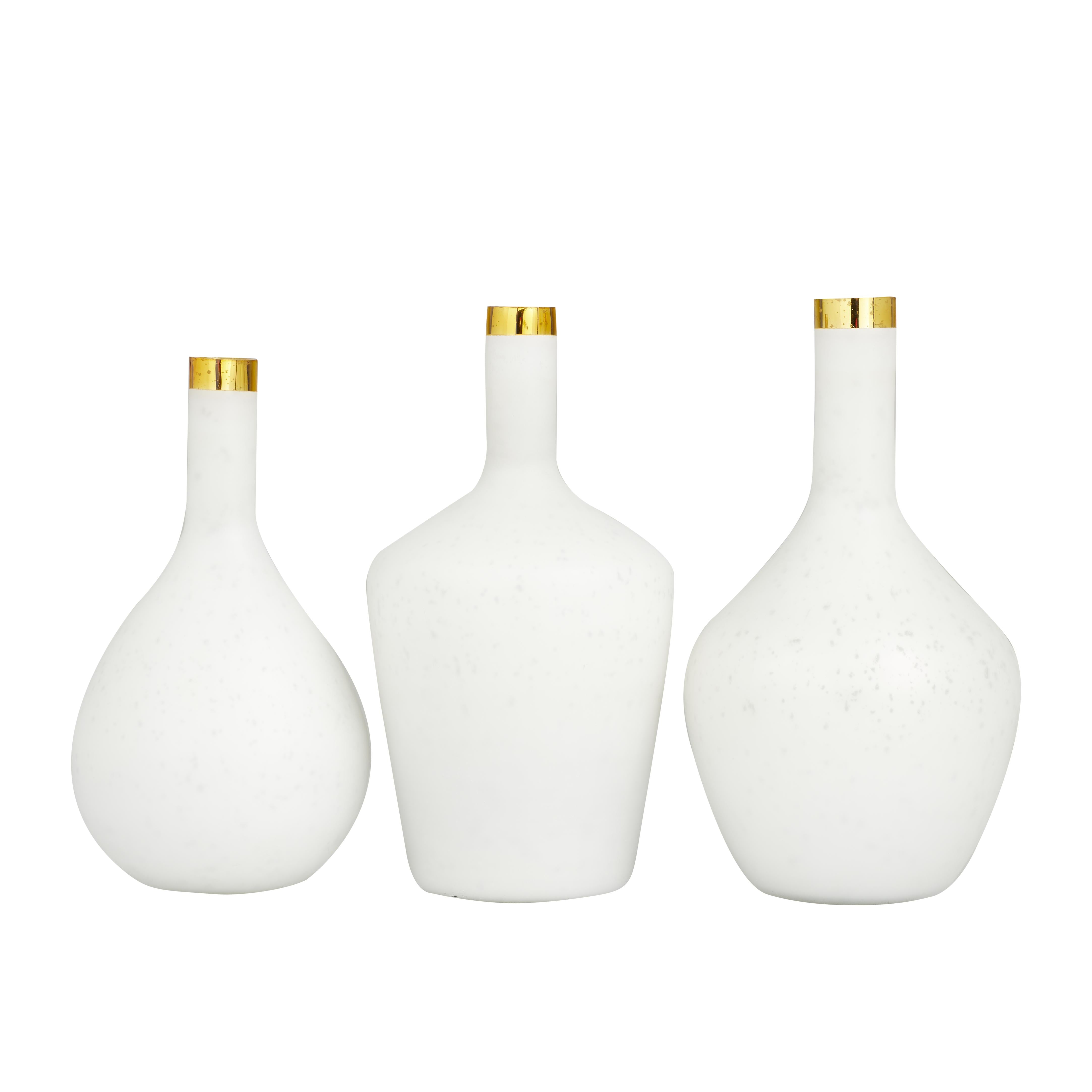 Set of 3 Glass Decorative Vase with Gold Rim