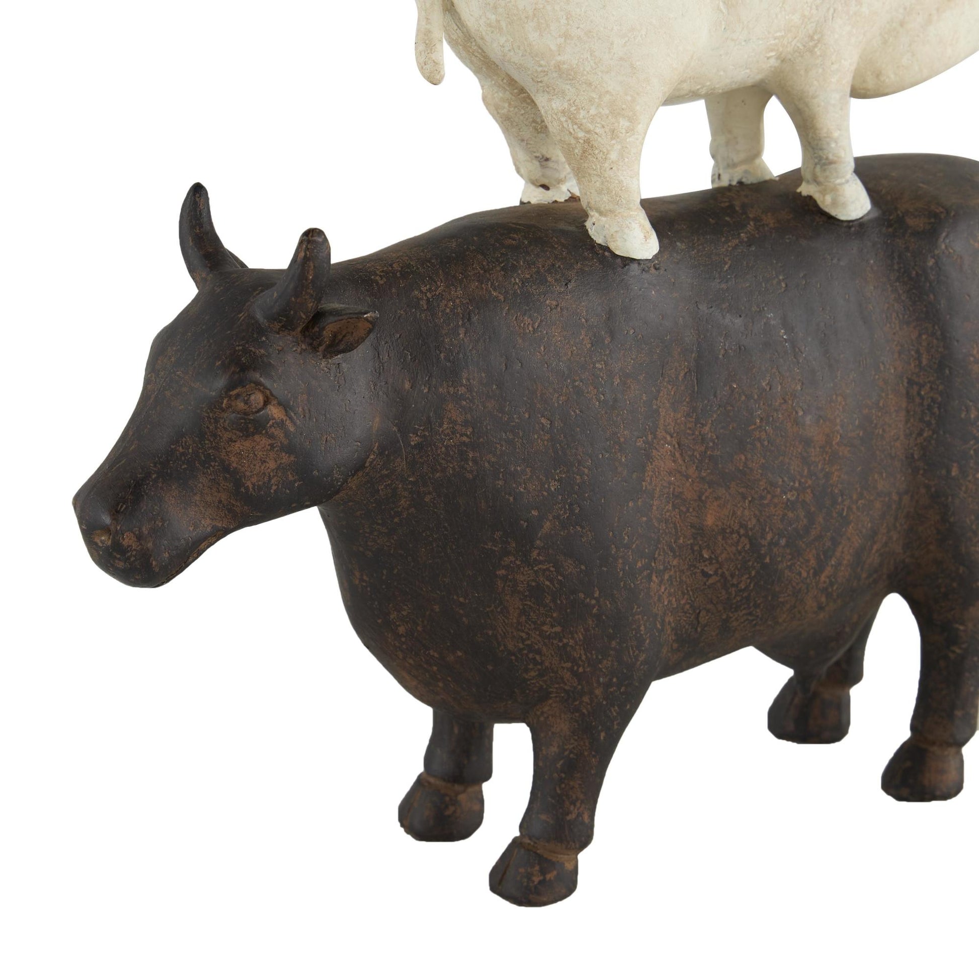 Farm Animals Brown Polystone Stacked Decorative Sculpture with Cream Accent