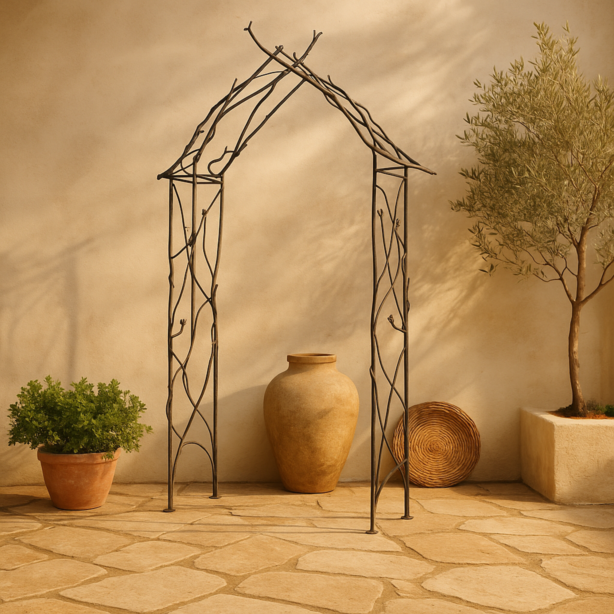 Bird Black Metal Indoor Outdoor Arched Indoor Outdoor Garden Arbor with Twisted Branches