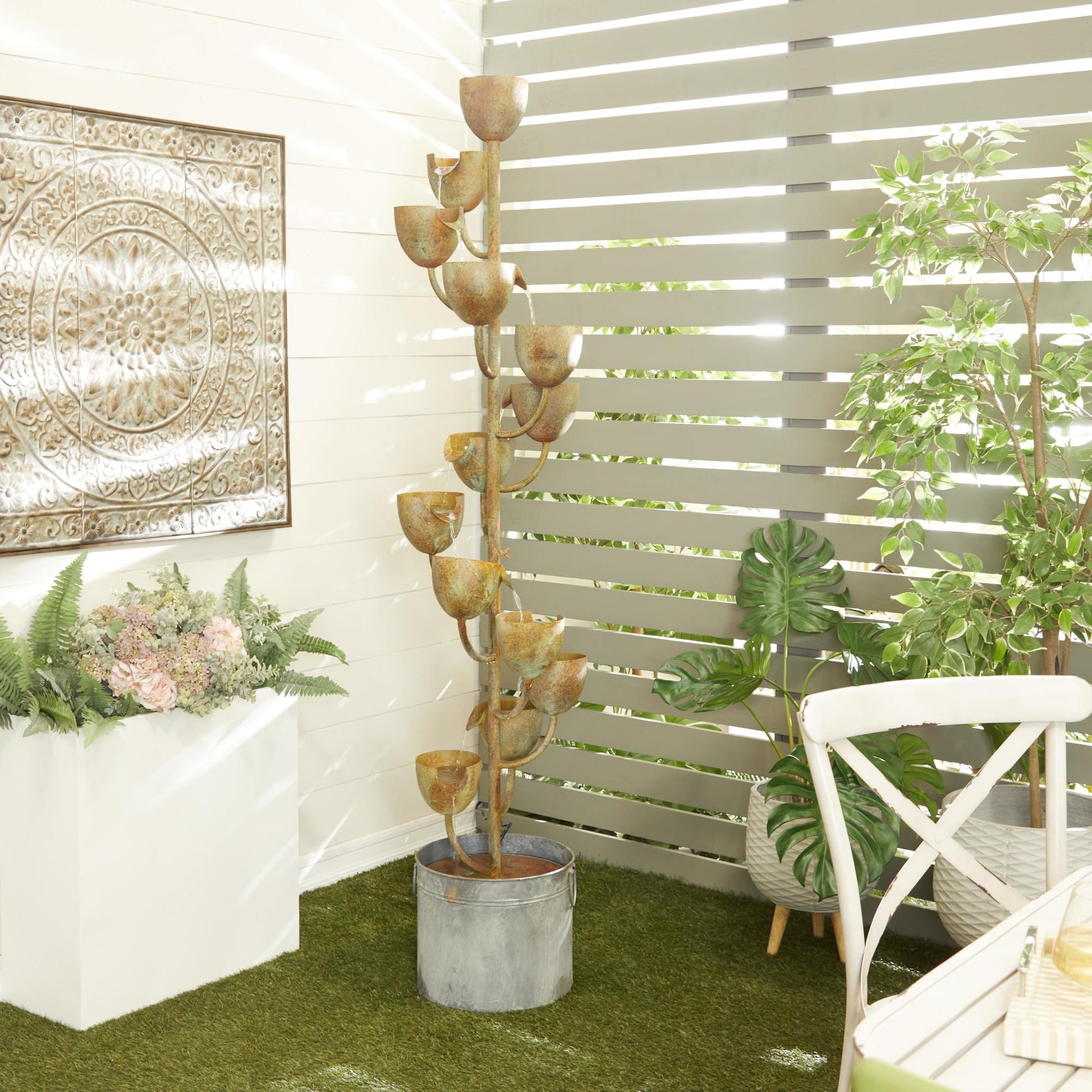 Copper Metal Indoor Outdoor Fountain with Cascading Cups