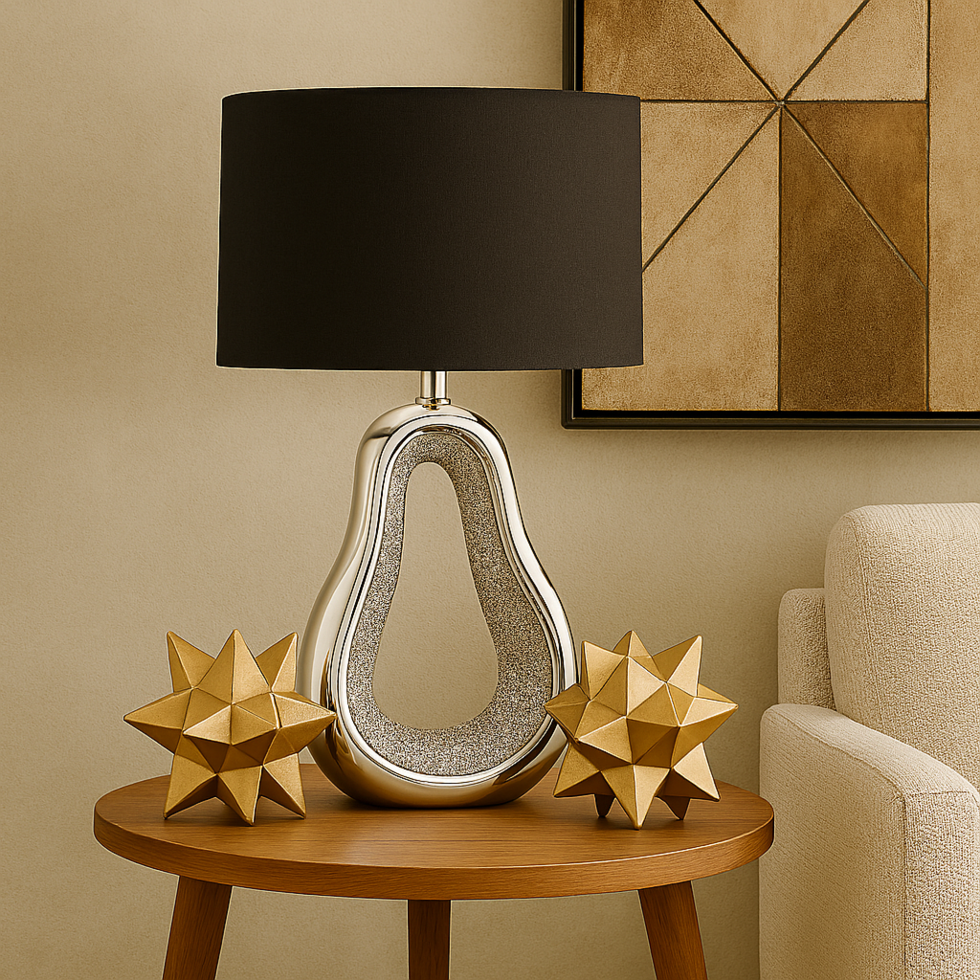 Silver Ceramic Tear Drop Room Table Lamp with Mosaic Mirror