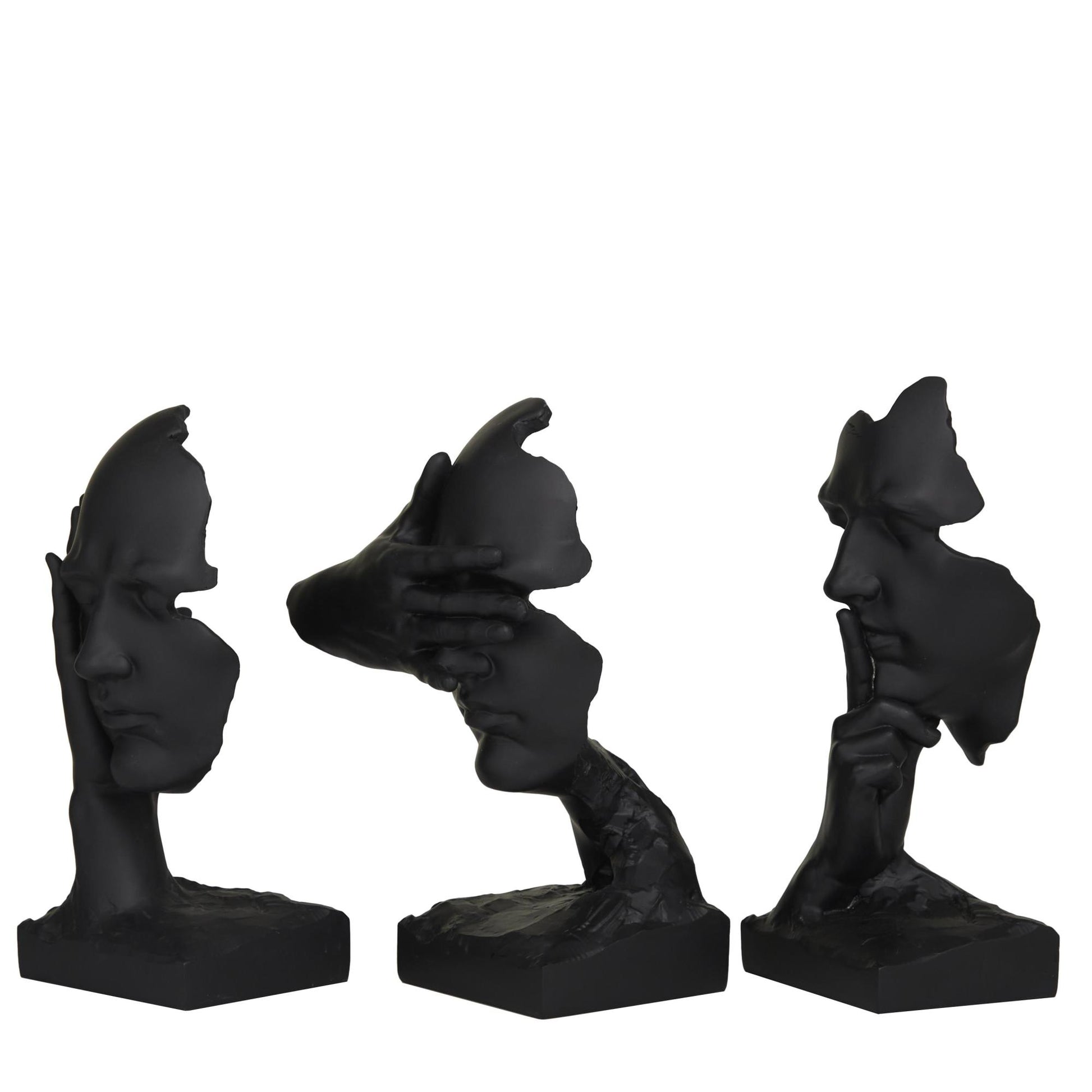 Set of 3 Face Black Polystone Decorative Sculpture
