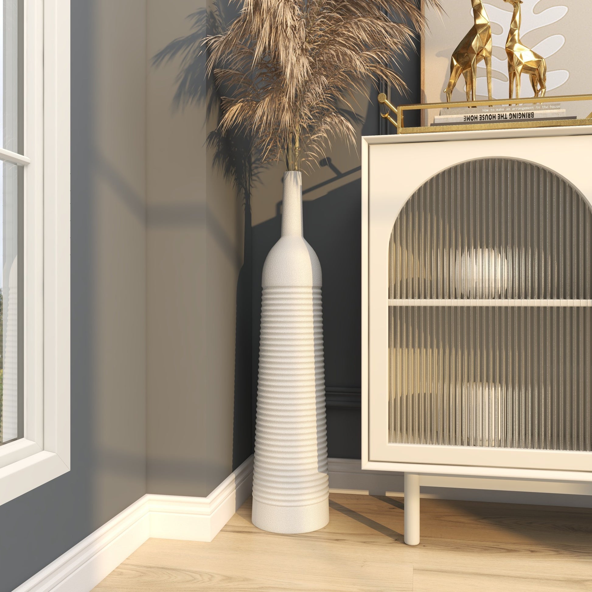 White Metal Grooved Decorative Vase