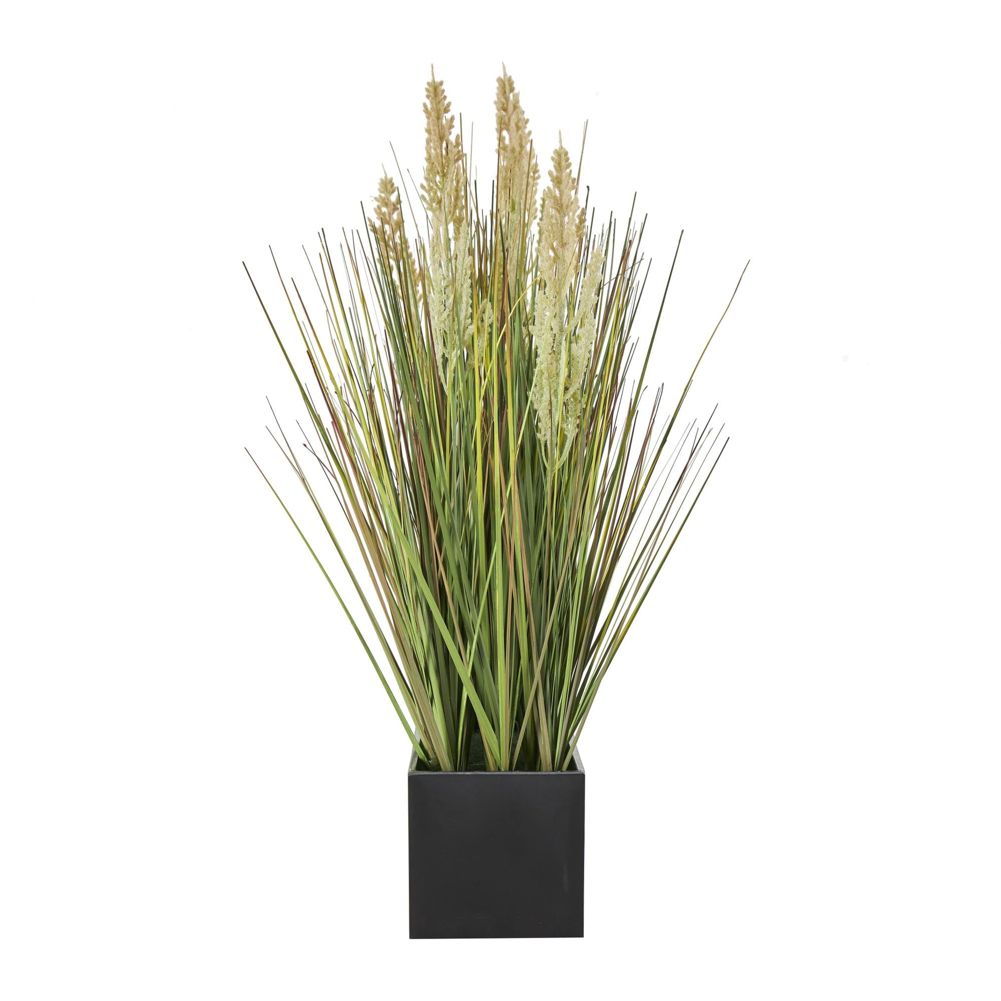 Onion Grass Faux Foliage Indoor Outdoor Artificial Plant with Black Rectangular Plastic Pot 13" x 10" x 18"