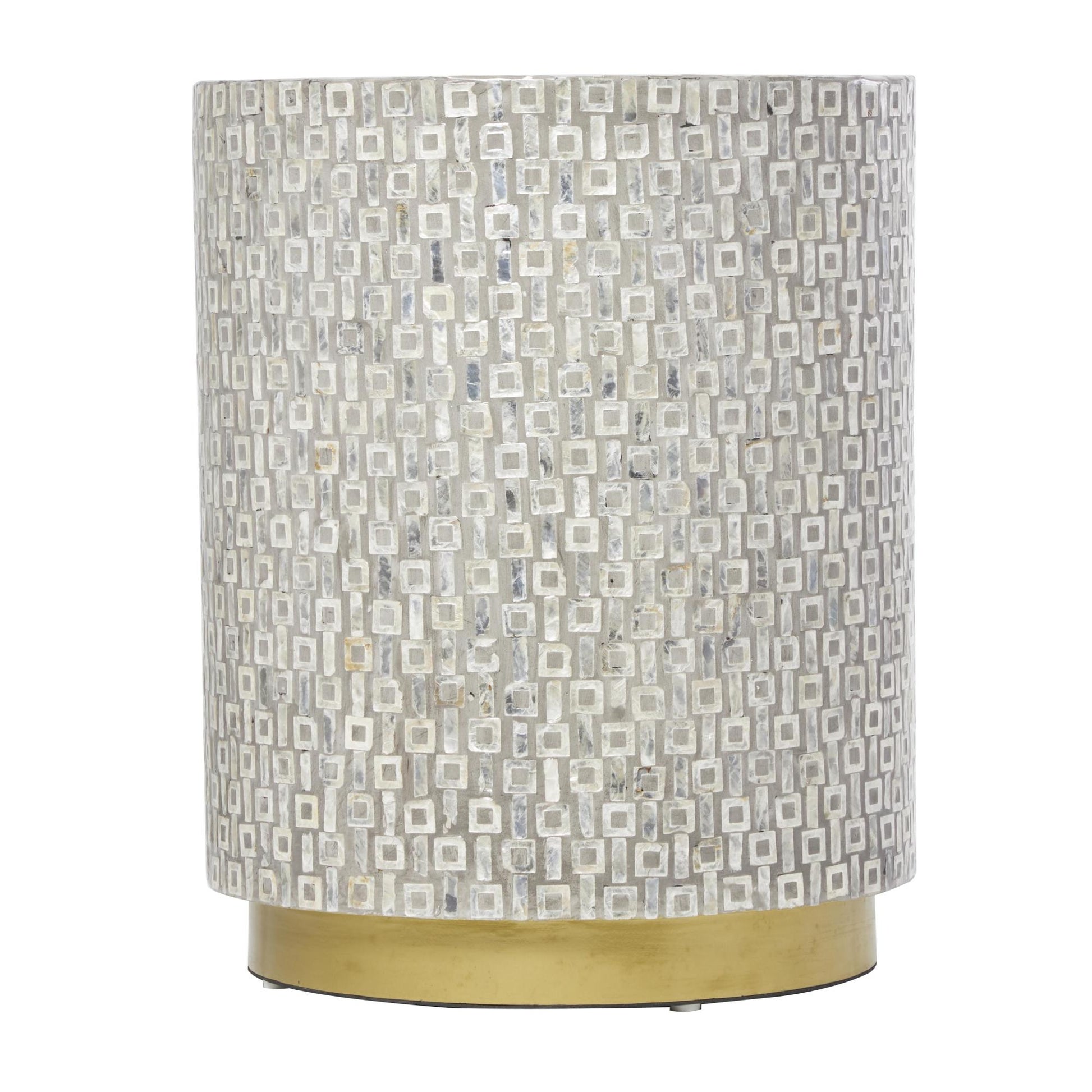 Geometric Mother of Pearl Shell Side End Accent Table with Gold Base