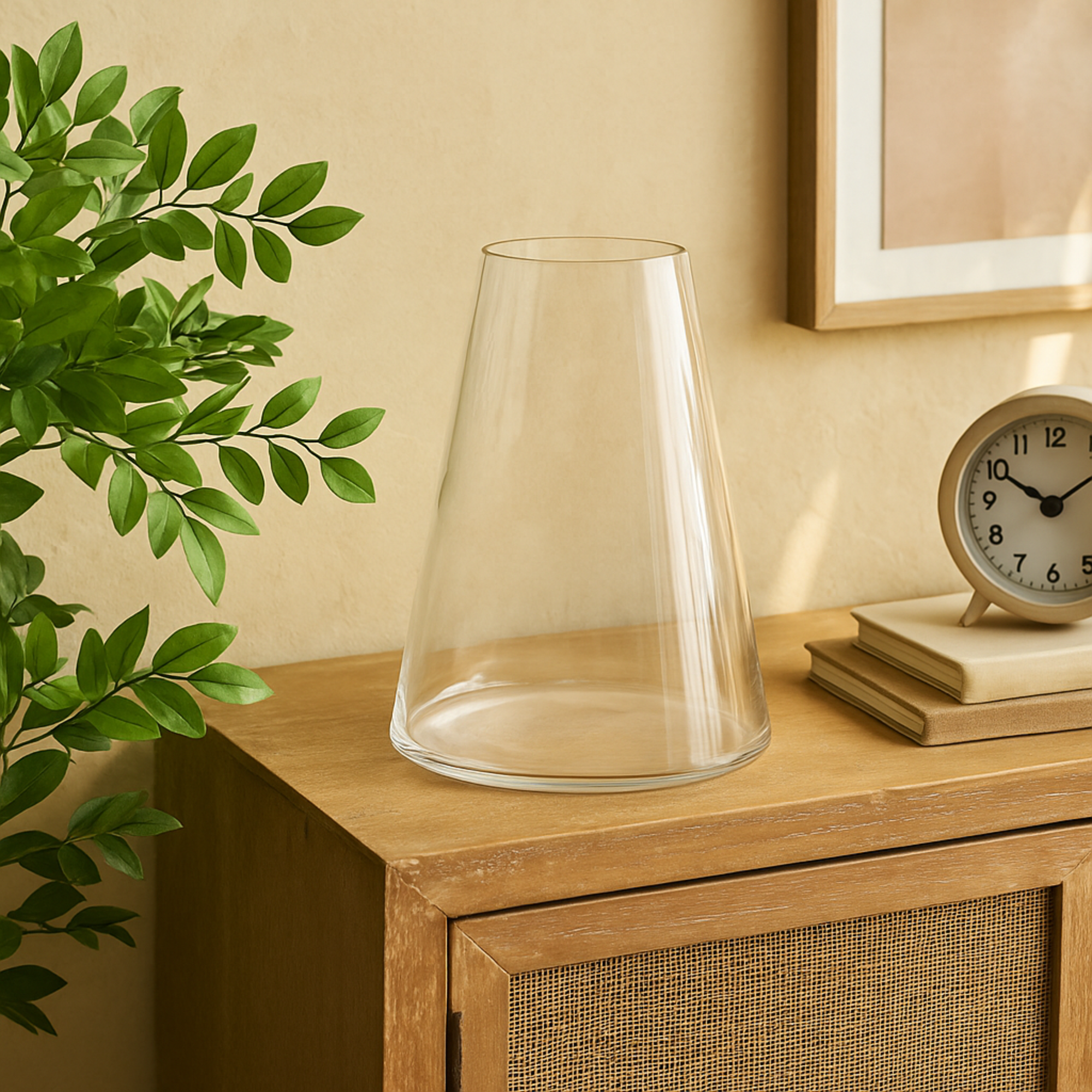 Clear Glass Cone Shaped Decorative Vase