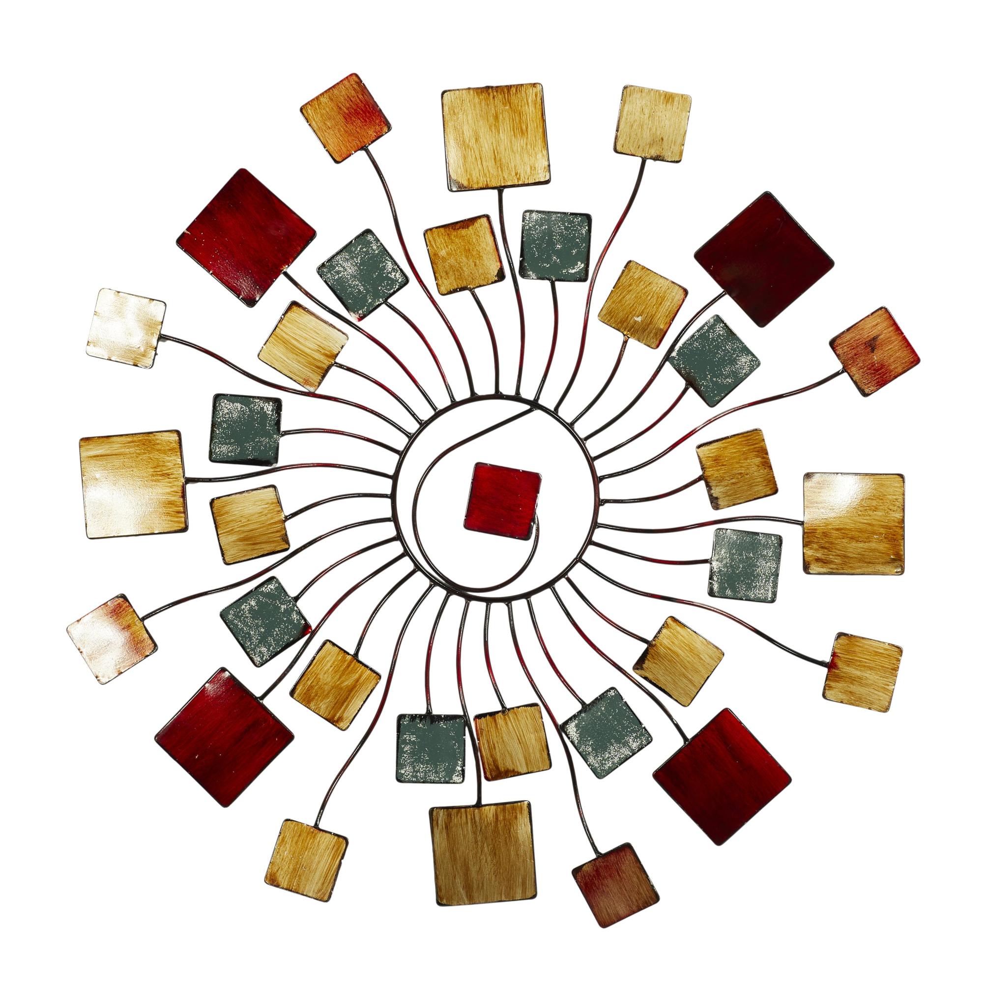 Sunburst Multi Colored Metal Wire Home Wall Decor with Square Shaped Accents
