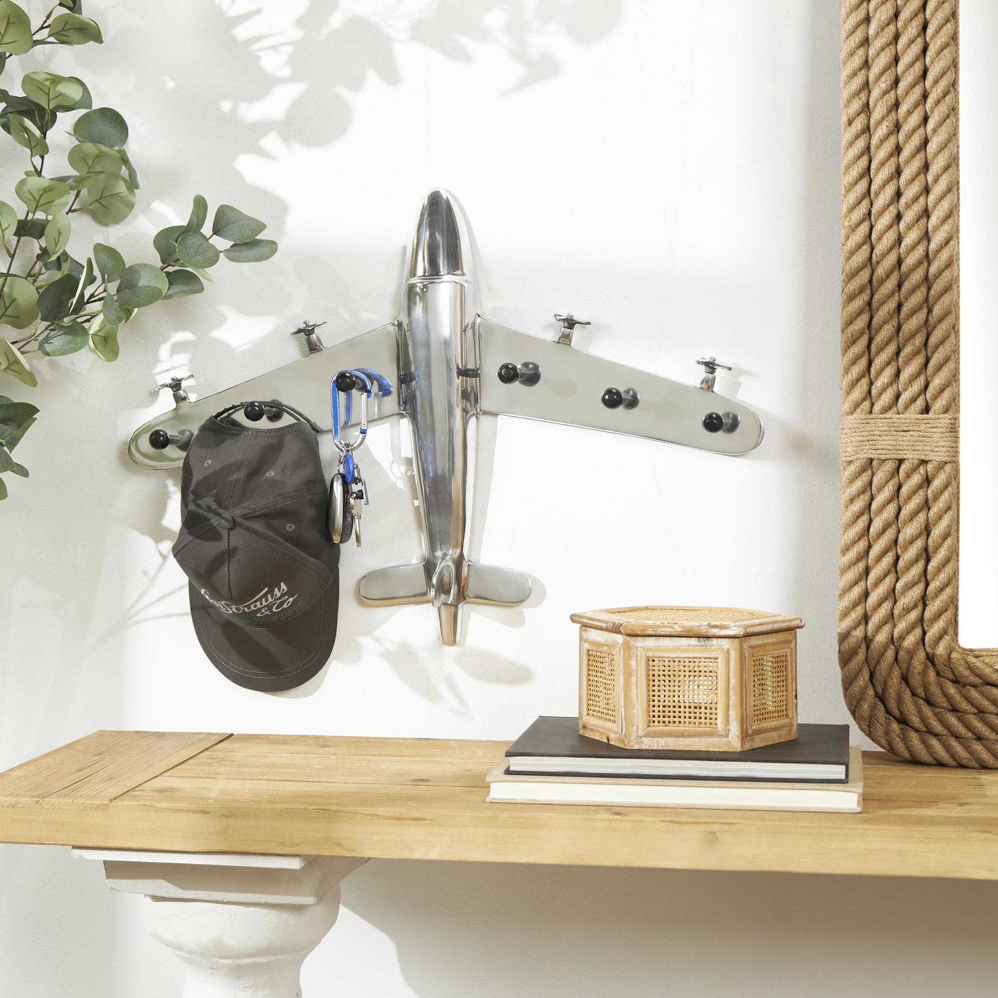 Airplane Silver Aluminum Metal 6 Hangers Home Wall Hook