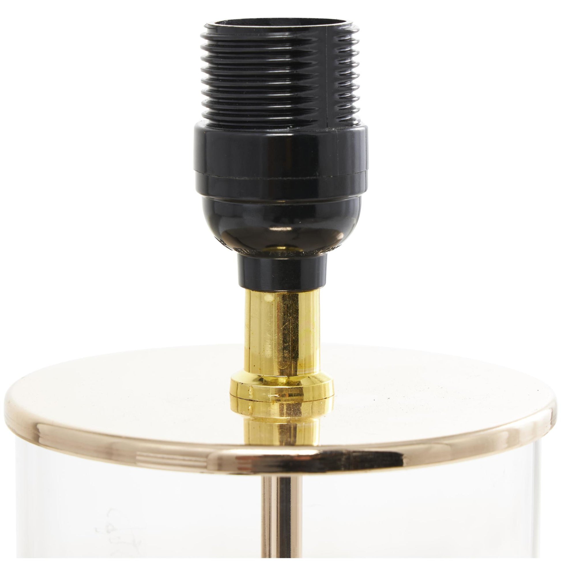 CosmoLiving by Cosmopolitan Gold Tempered Glass Transparent Base Room Table Lamp with Drum Shade