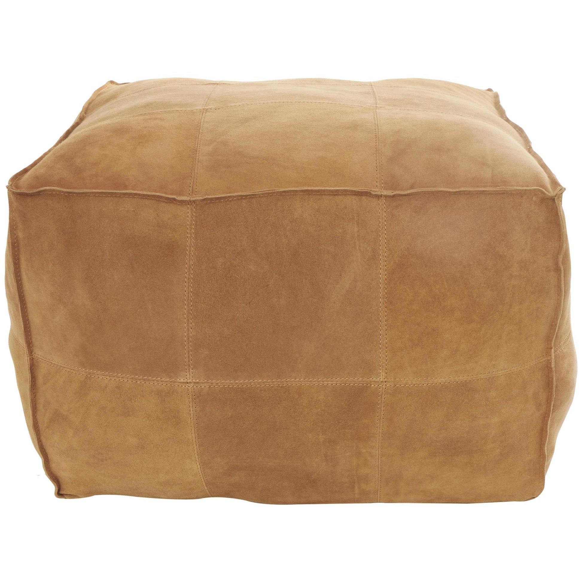 Leather Low Profile Square Stuffed Pouf with Patchwork Design