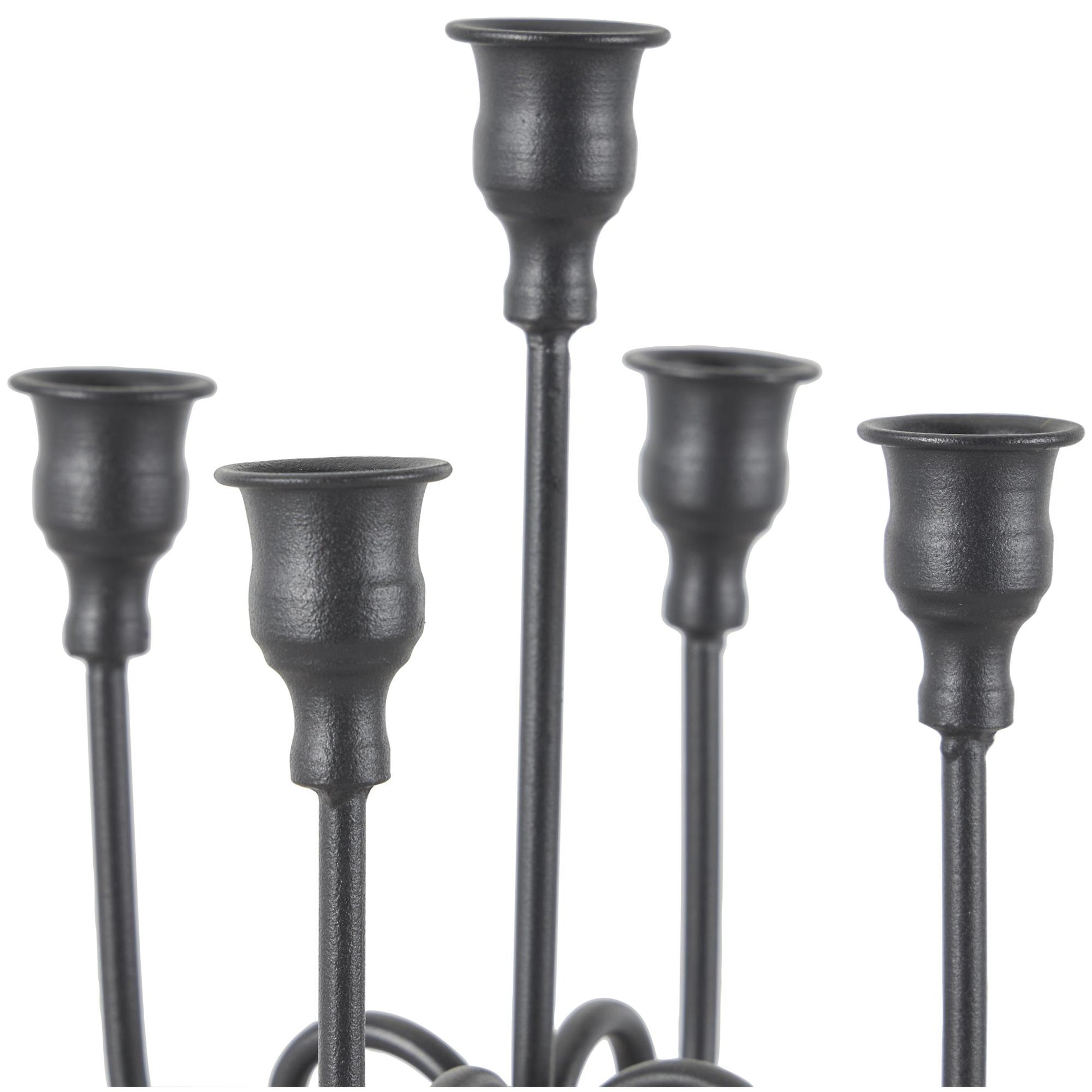 Scroll Black Metal Antique Style Taper 5 Slot Decorative Candelabra