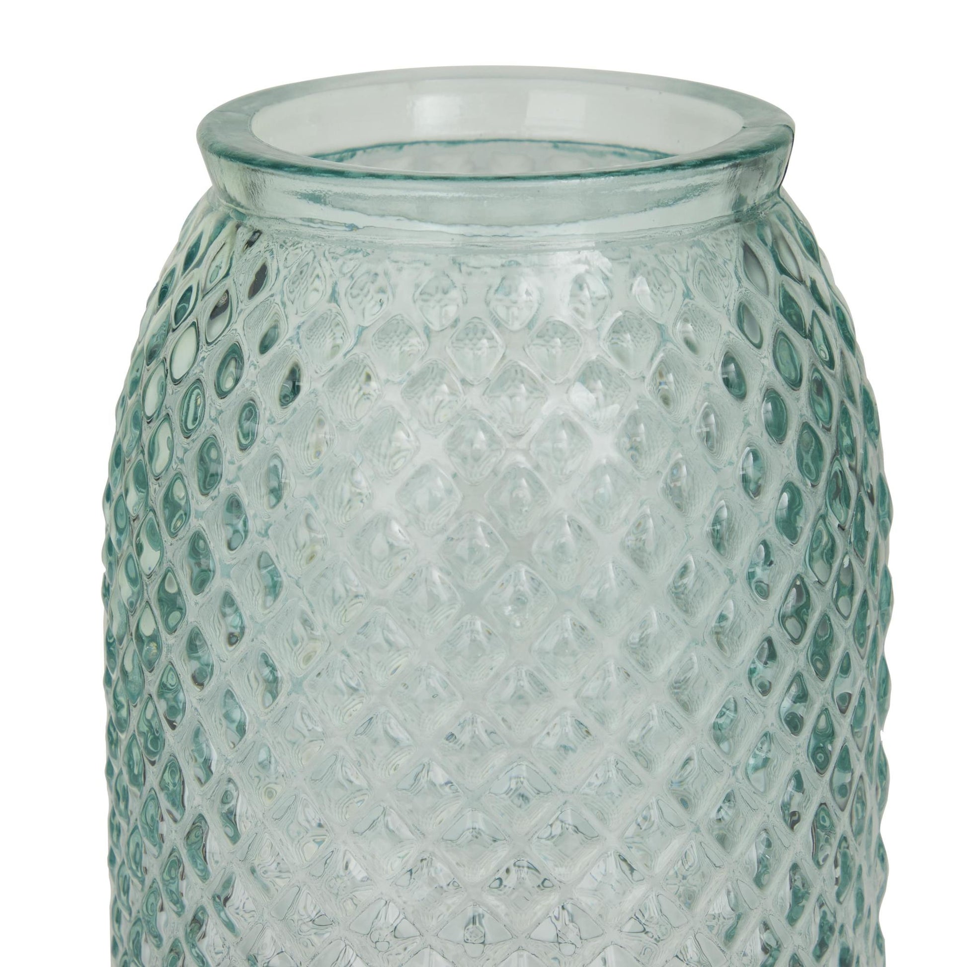 Teal Recycled Glass Handmade Slim Spanish Decorative Vase with Textured Diamond Pattern