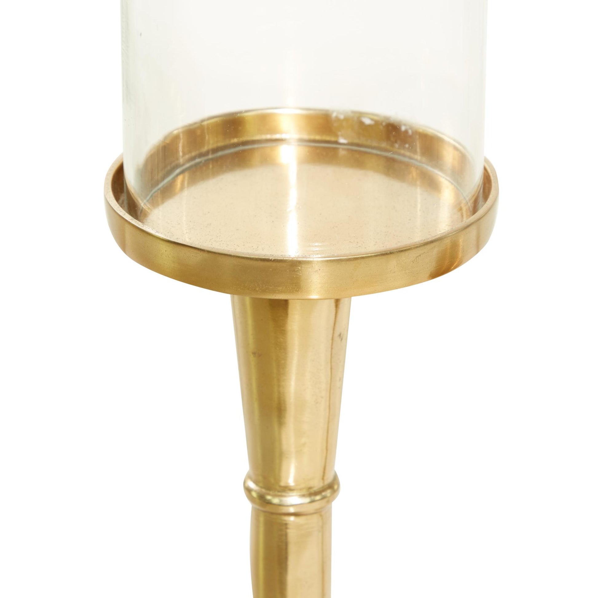 Set of 2 Gold Aluminum Metal Room Hurricane Lamp