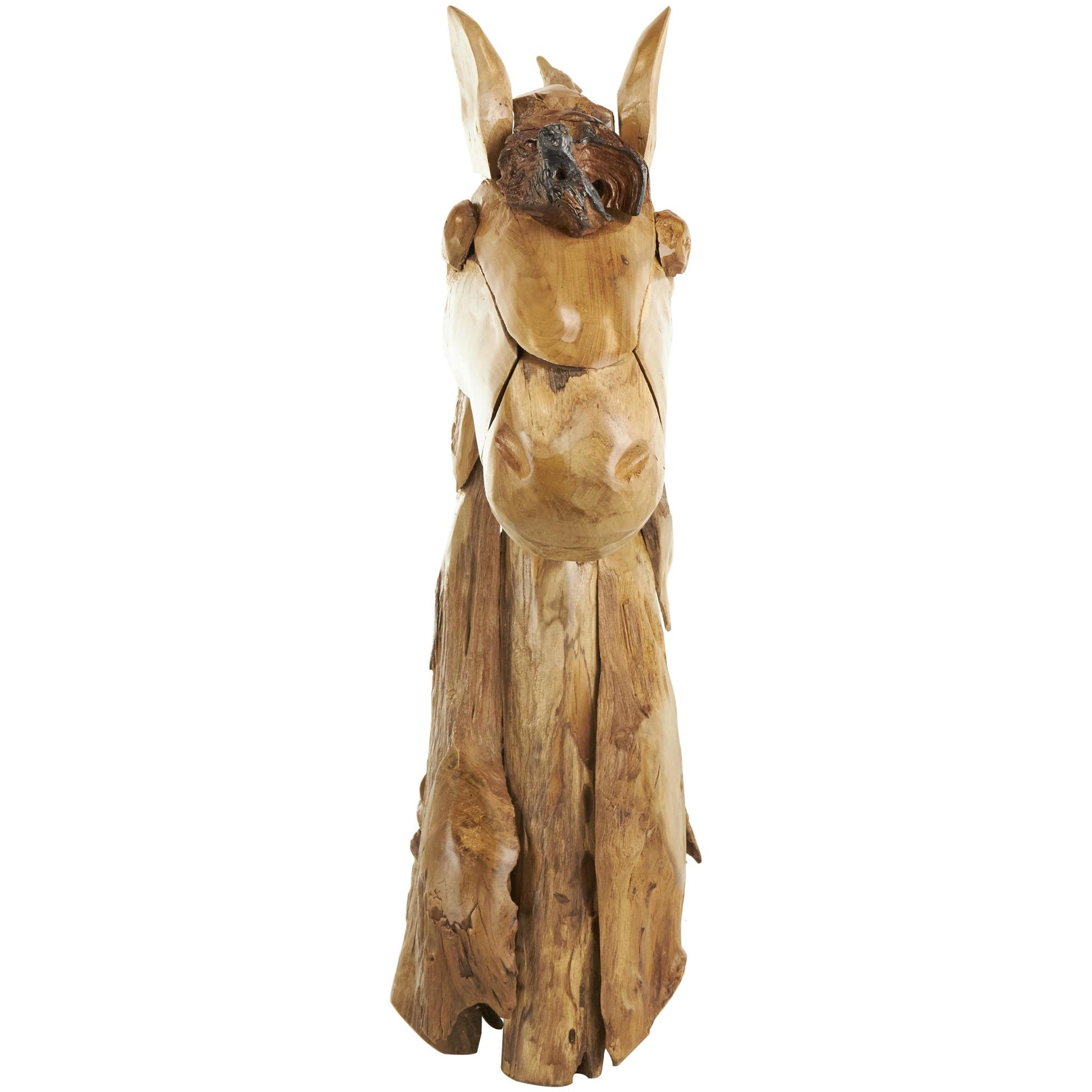 Horse Brown Teak Wood Handmade Decorative Sculpture