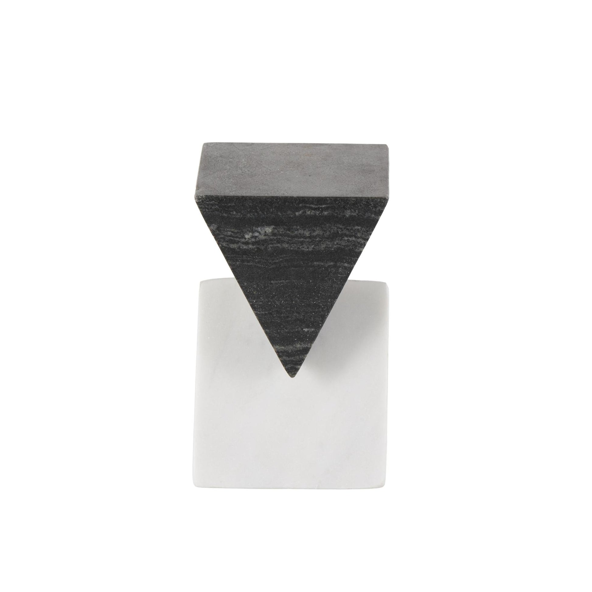 Geometric White Marble Stacked Pyramid Decorative Sculpture with White Base