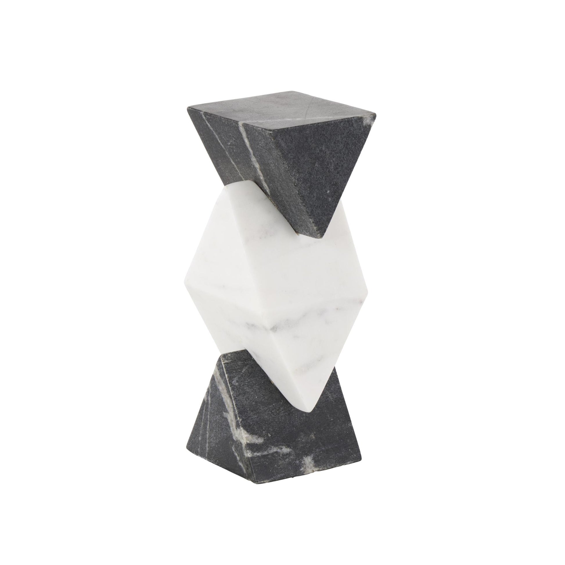 Geometric White Marble Stacked Pyramid Decorative Sculpture with White Diamond Center