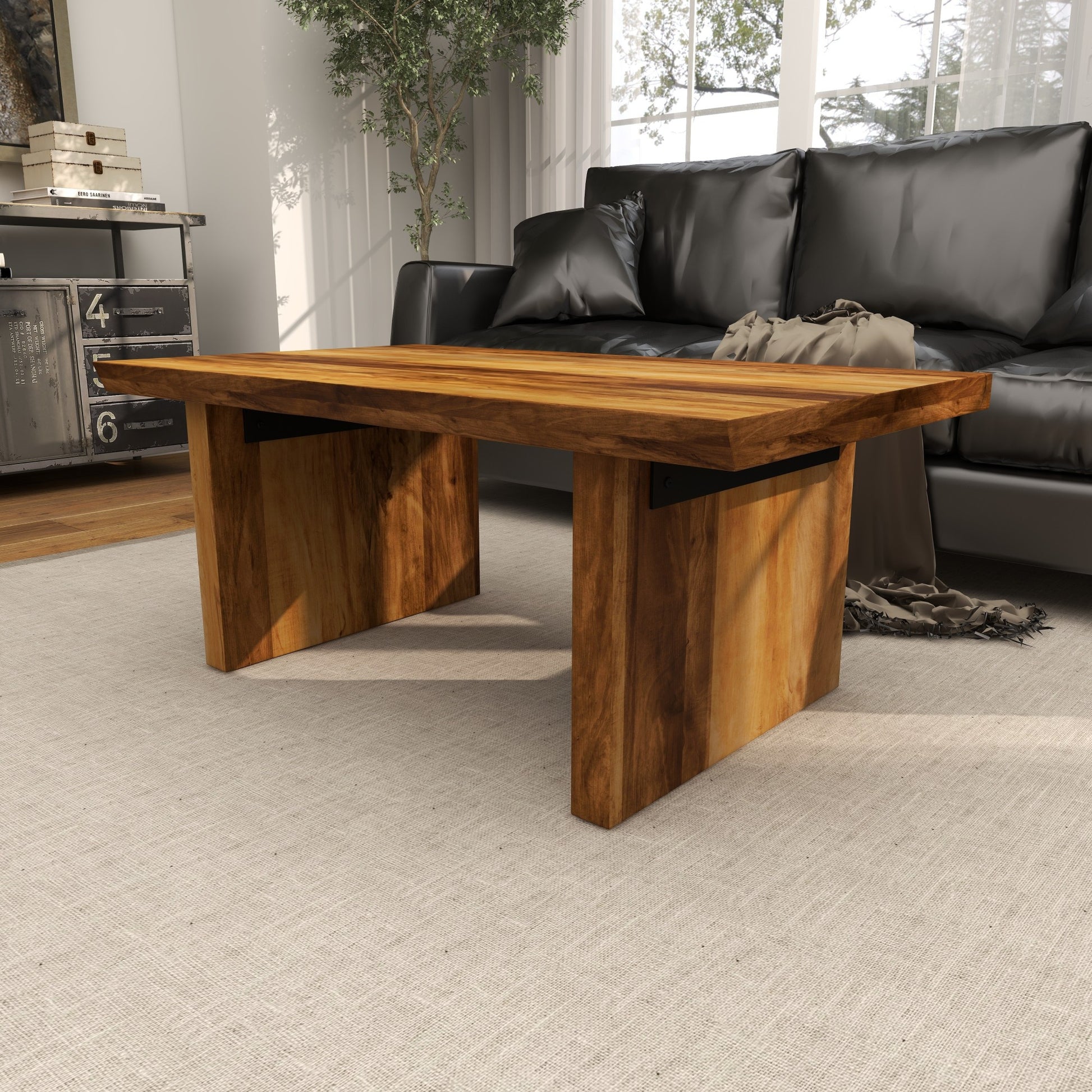 Brown Suar Wood Handmade Rectangle Living Room Coffee Table