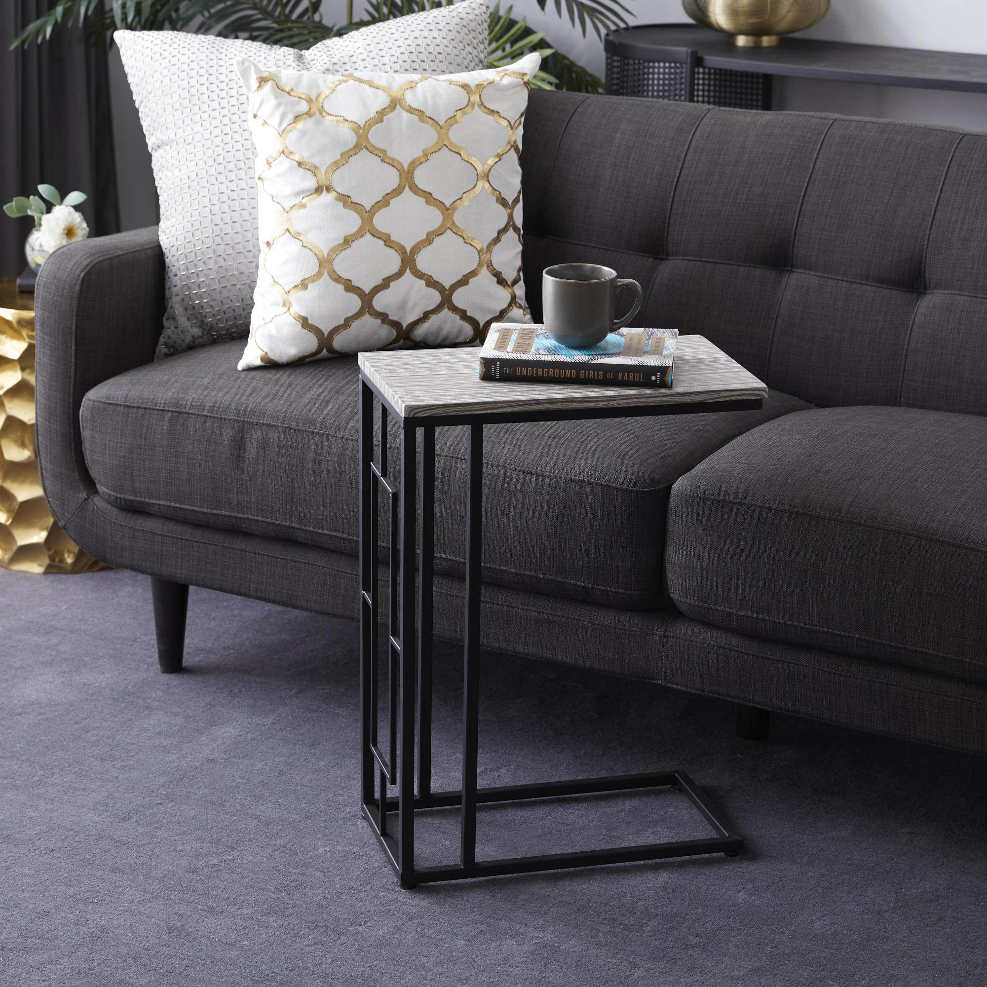Metal C-Shaped Side End Accent Table with Black Metal Base
