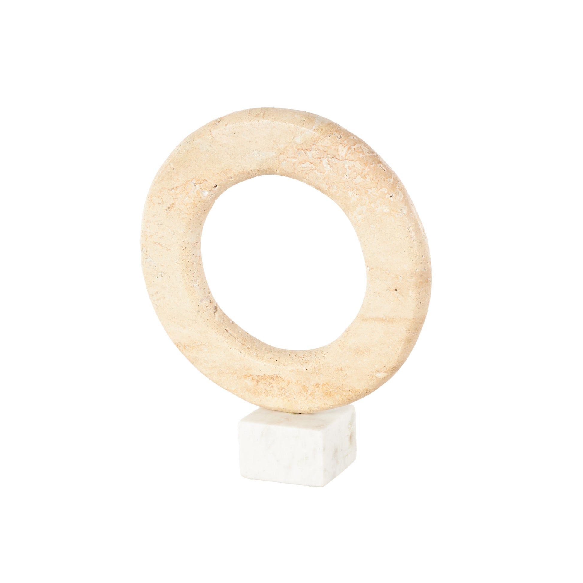 Abstract Cream Marble Ring Decorative Sculpture with White Base