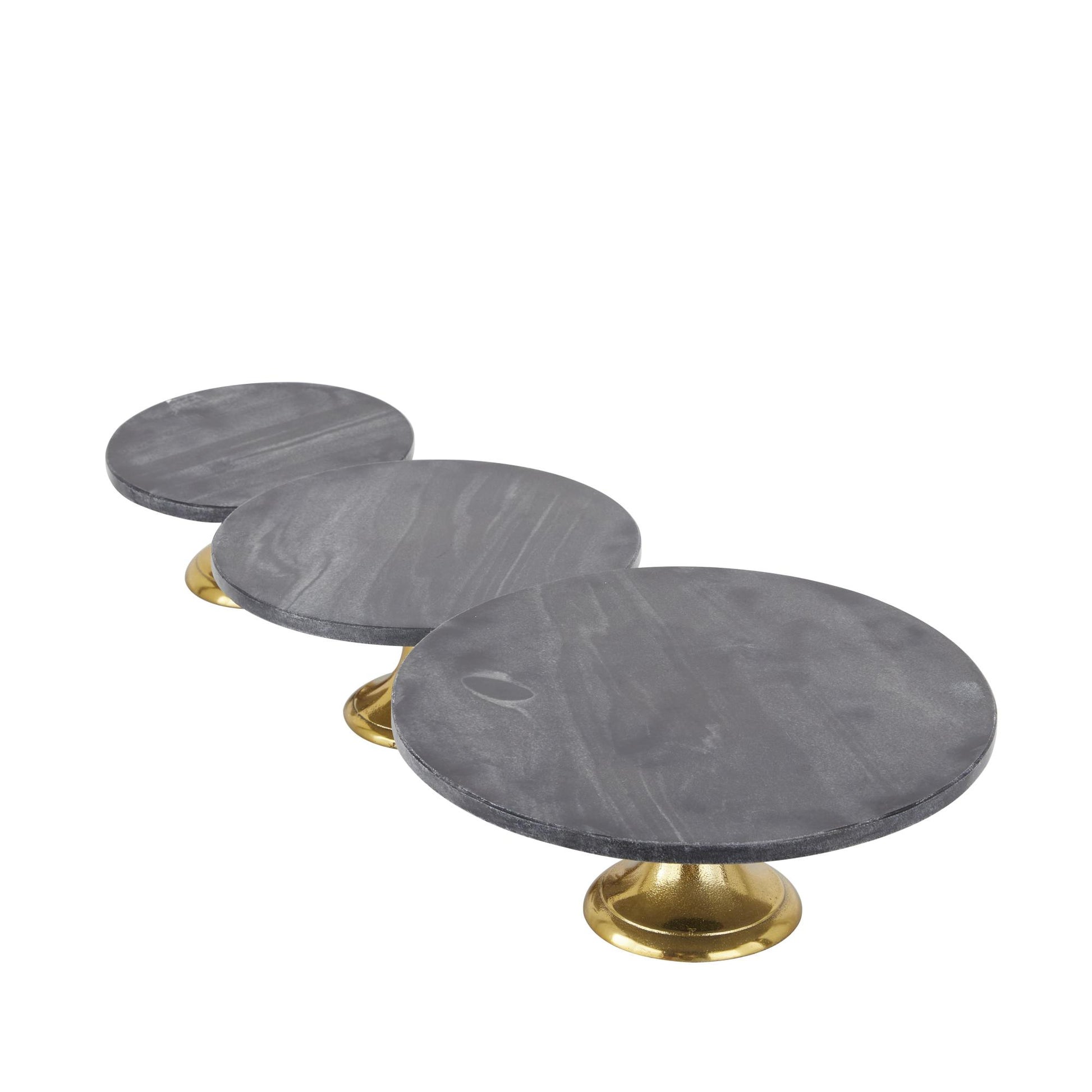 Set of 3 Black Aluminum Metal Decorative Cake Stand with Gold Base