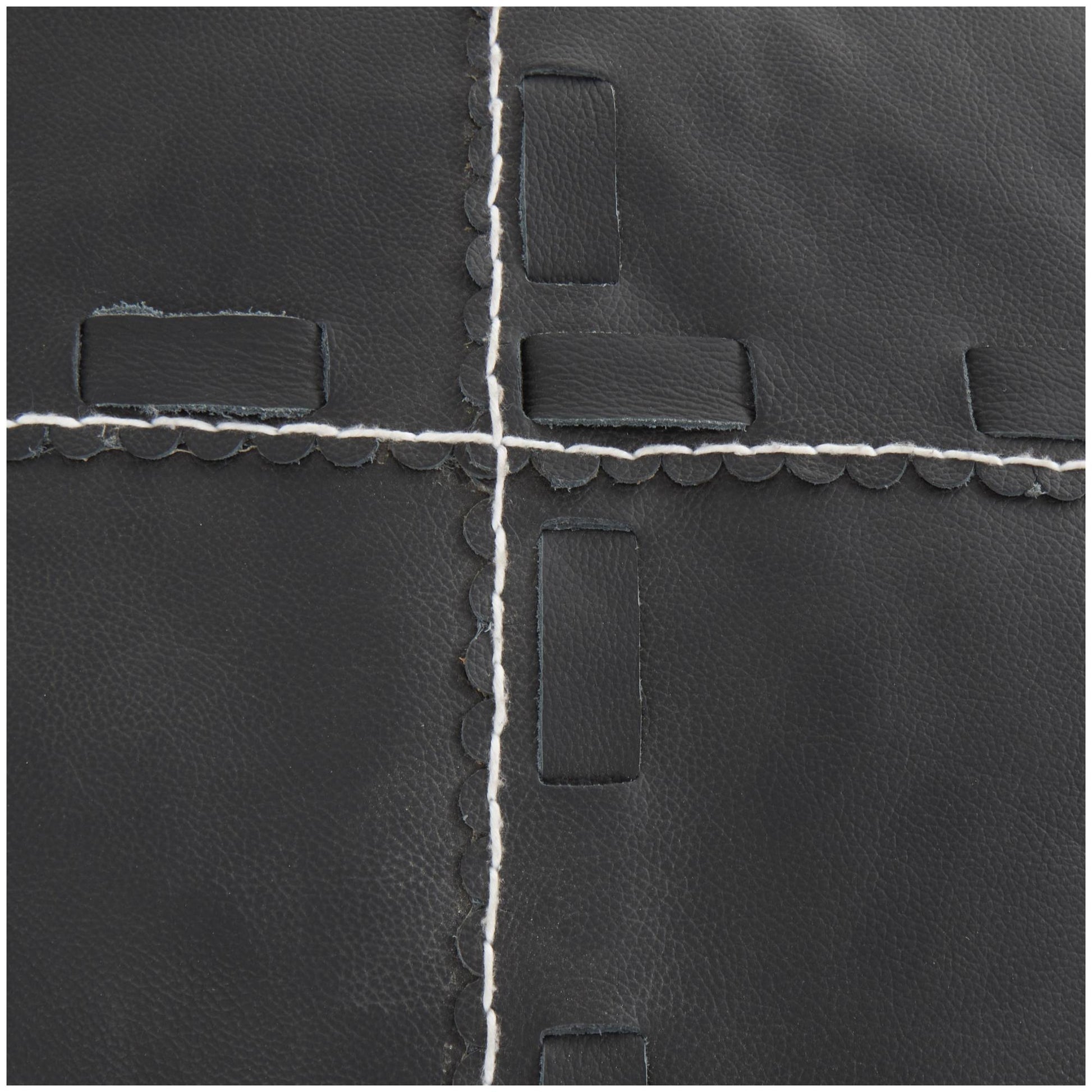 Leather Stuffed Pouf with Woven Straps and Handles